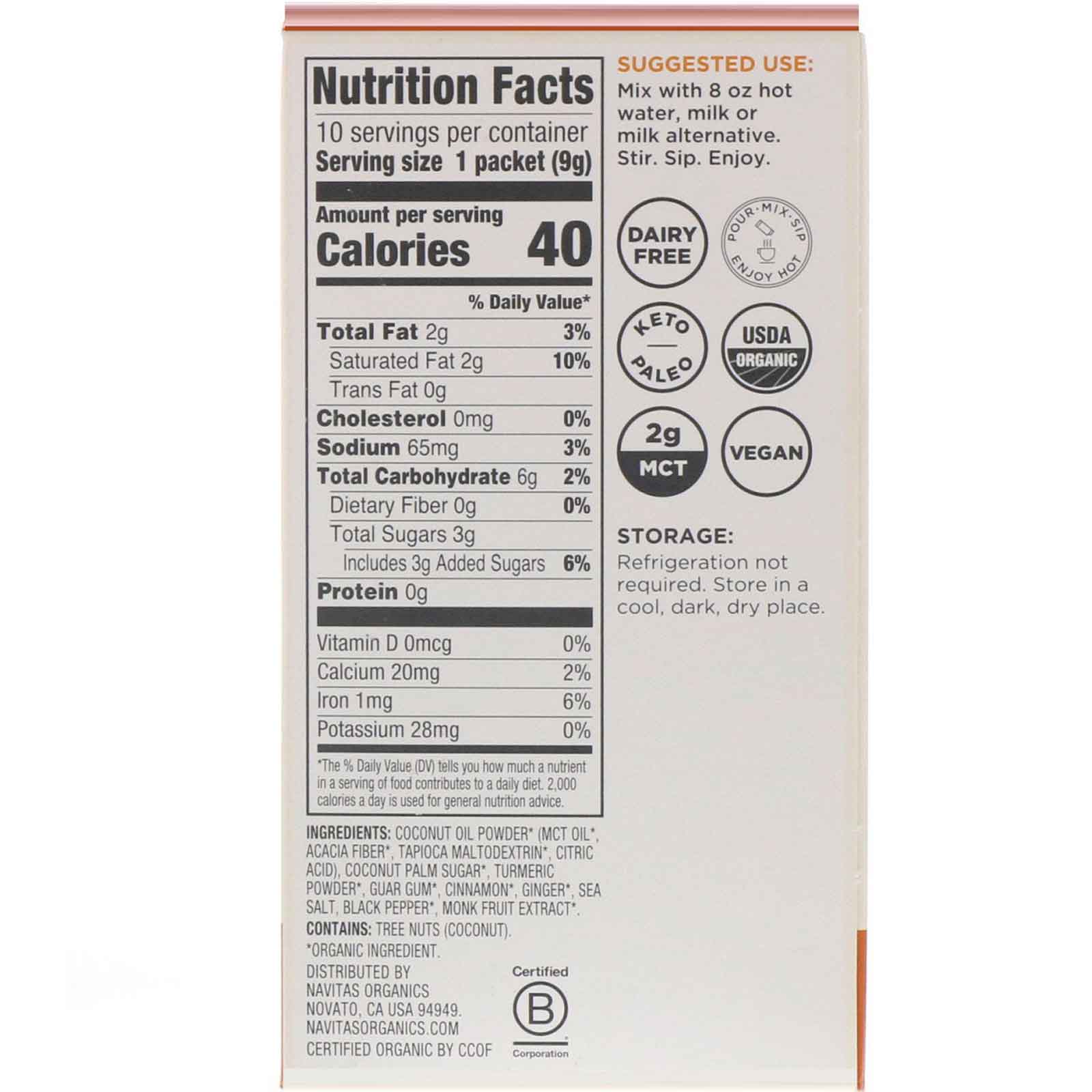 Comprar Navitas Organics, Latte Superfood Drink Mix, Turmeric, 10 Packets, 0.31 oz (9 g) Each - Imagem 2