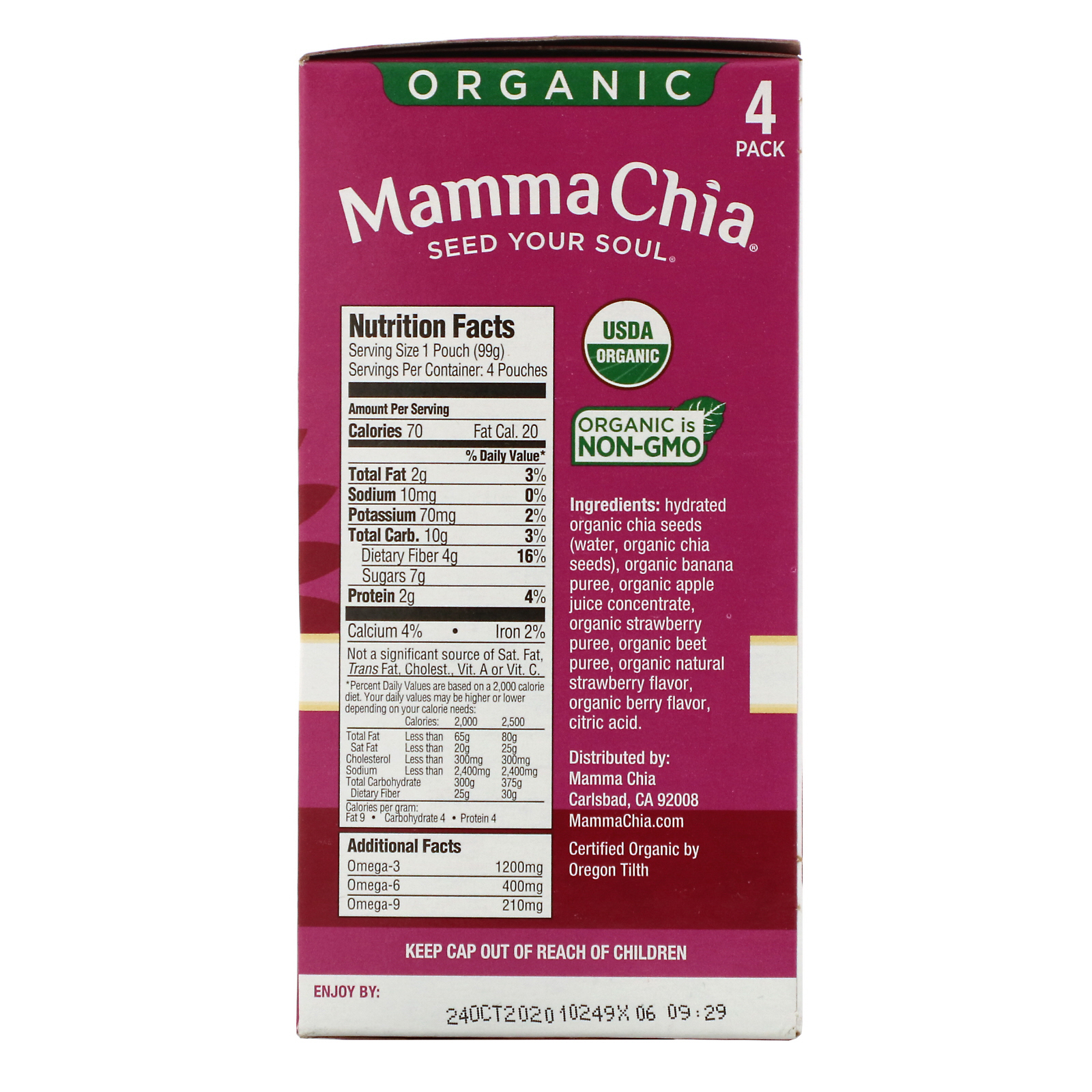 Comprar Mamma Chia, Orgânico, Chia Squeeze, Vitality Snack, Morango e Banana, 4 Pacotes, 3.5 oz (99g) Cada - Imagem 2