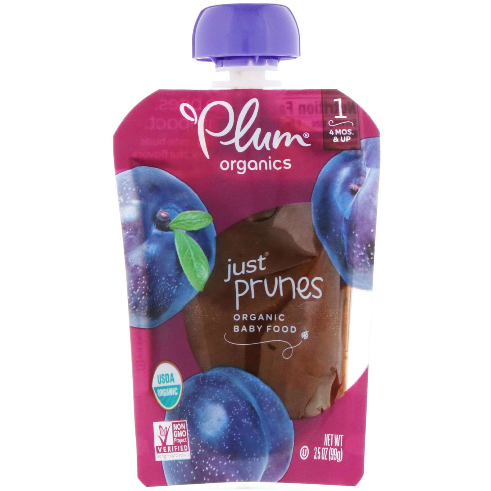 Comprar Plum Organics, Papinha de Bebê Orgânica, Estágio 1, Apenas Ameixas, 3,5 oz (99 g)