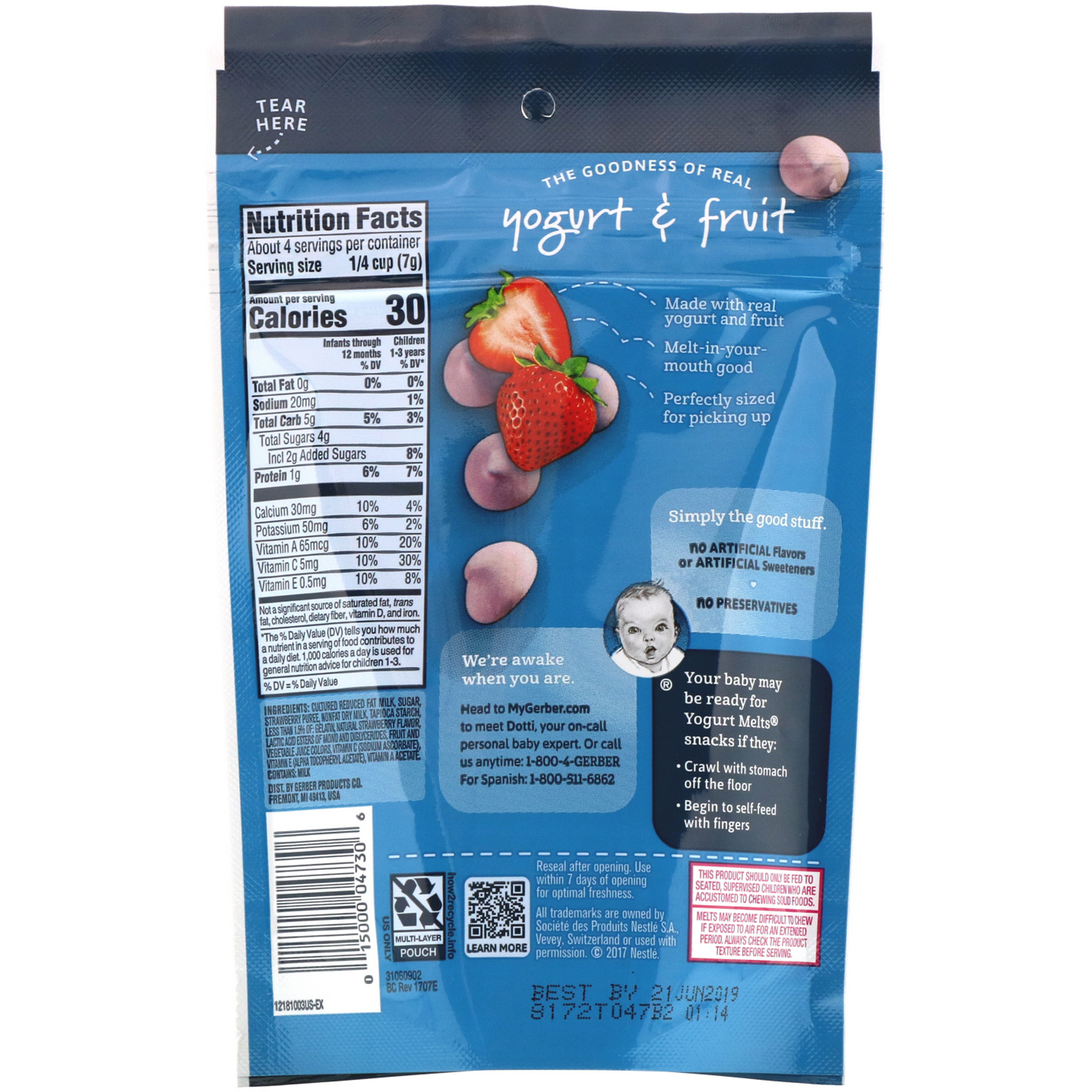 Comprar Gerber, Yogurt Melts, Acima de 8 Meses, Morango, 28 g (1,0 oz) - Imagem 2