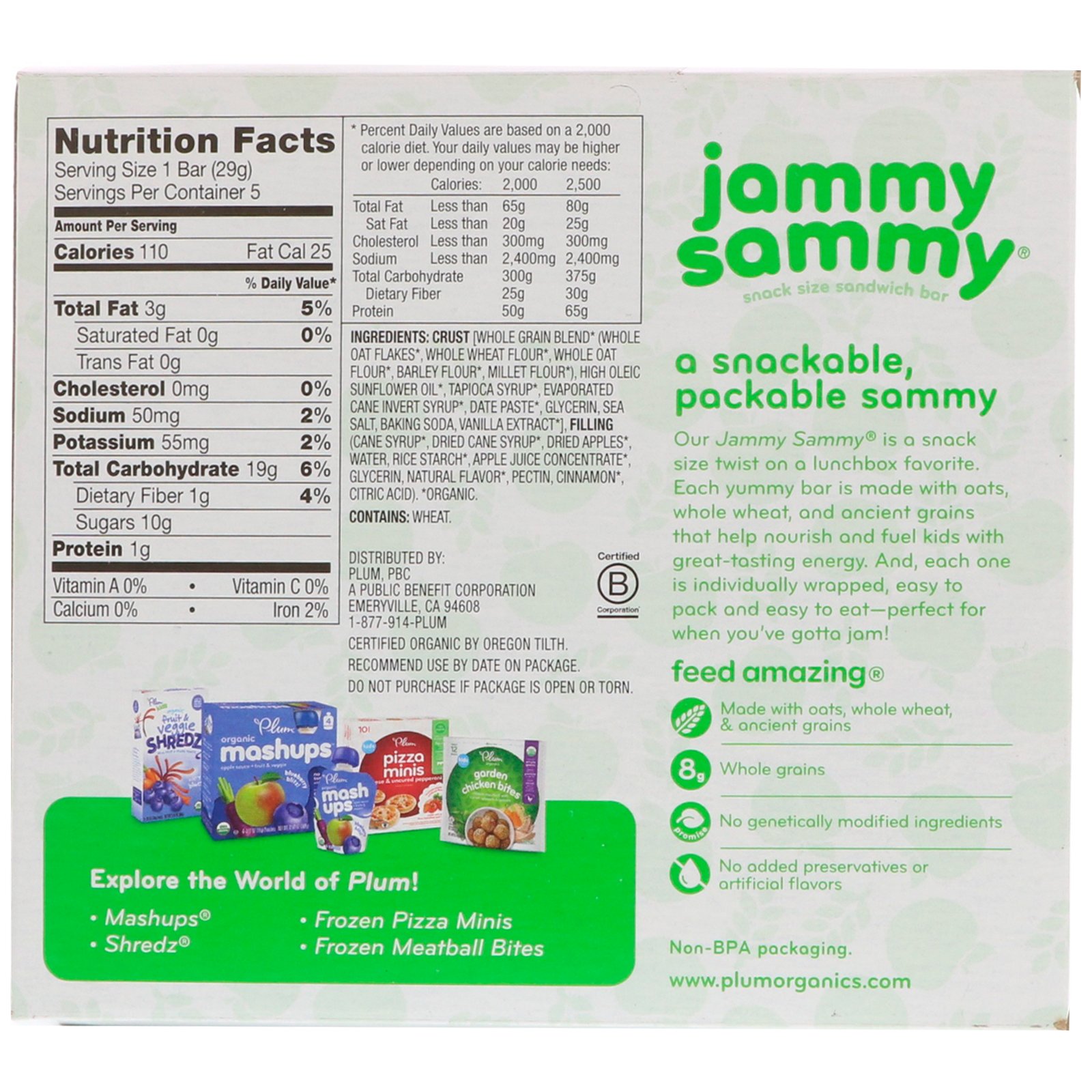 Comprar Plum Organics, Jammy Sammy, Maçã, Canela e Aveia, 5 Barras, 1,02 oz (29 g) Cada - Imagem 2