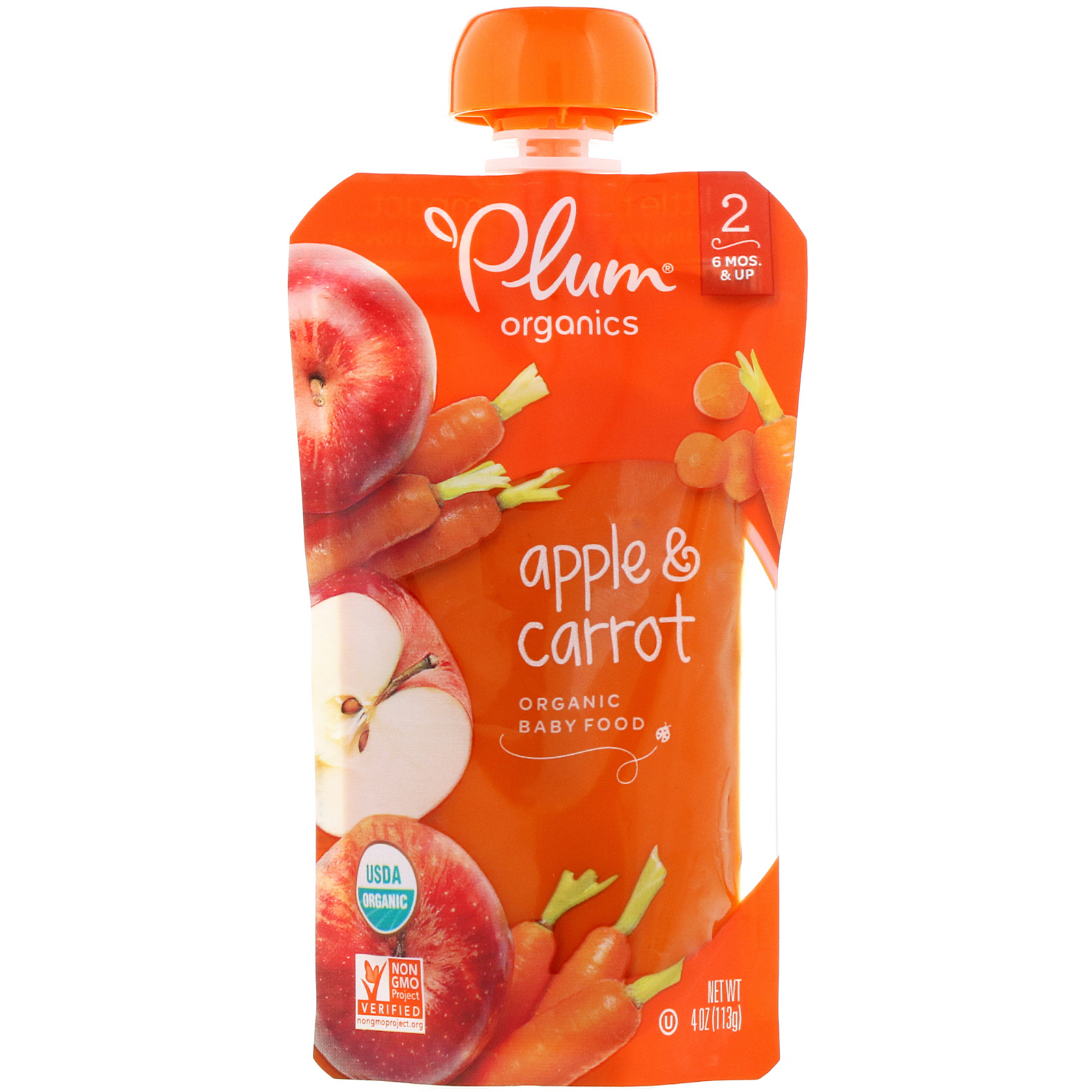 Comprar Plum Organics, Alimento orgânico para bebês, estágio 2, maçã e cenoura, 4 oz. (113 g)