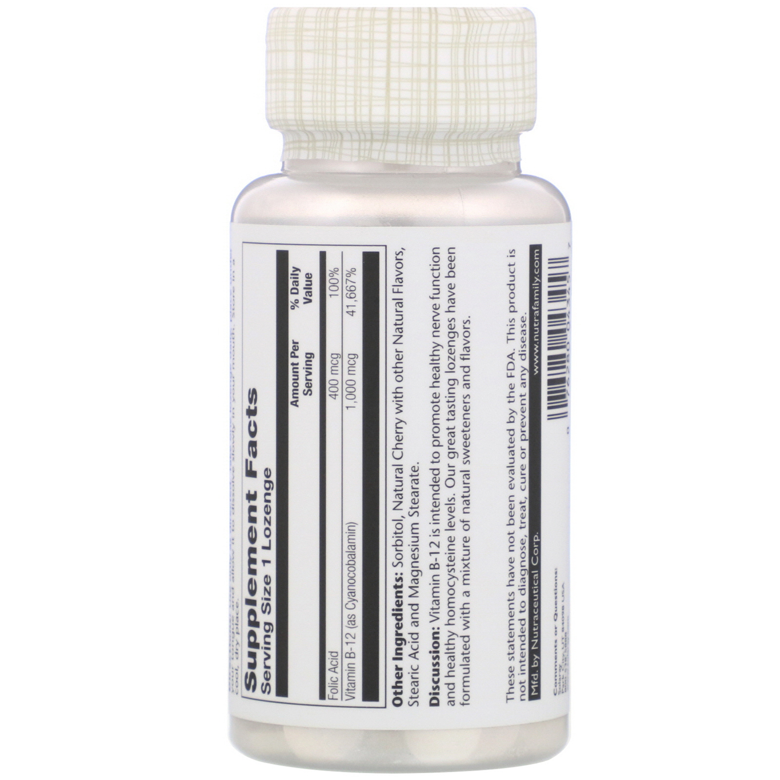 Comprar Solaray, Vitamin B-12, Natural Cherry Flavor, 1,000 mcg, 90 Lozenges - Imagem 2