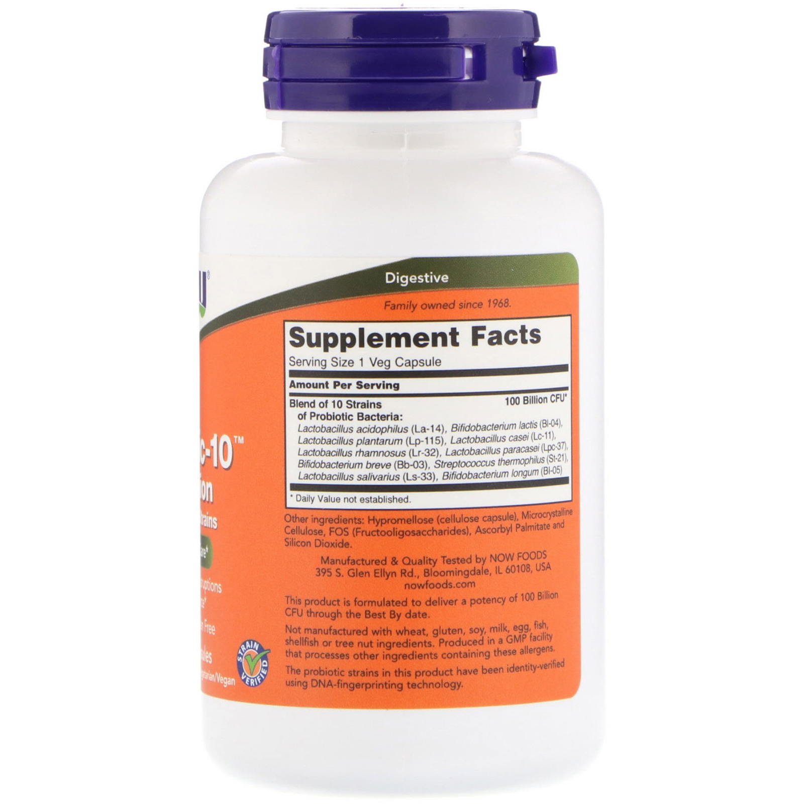 Comprar Now Foods, Probiotic-10, 100 Bilhões, 60 Cápsulas Vegetais - Imagem 2
