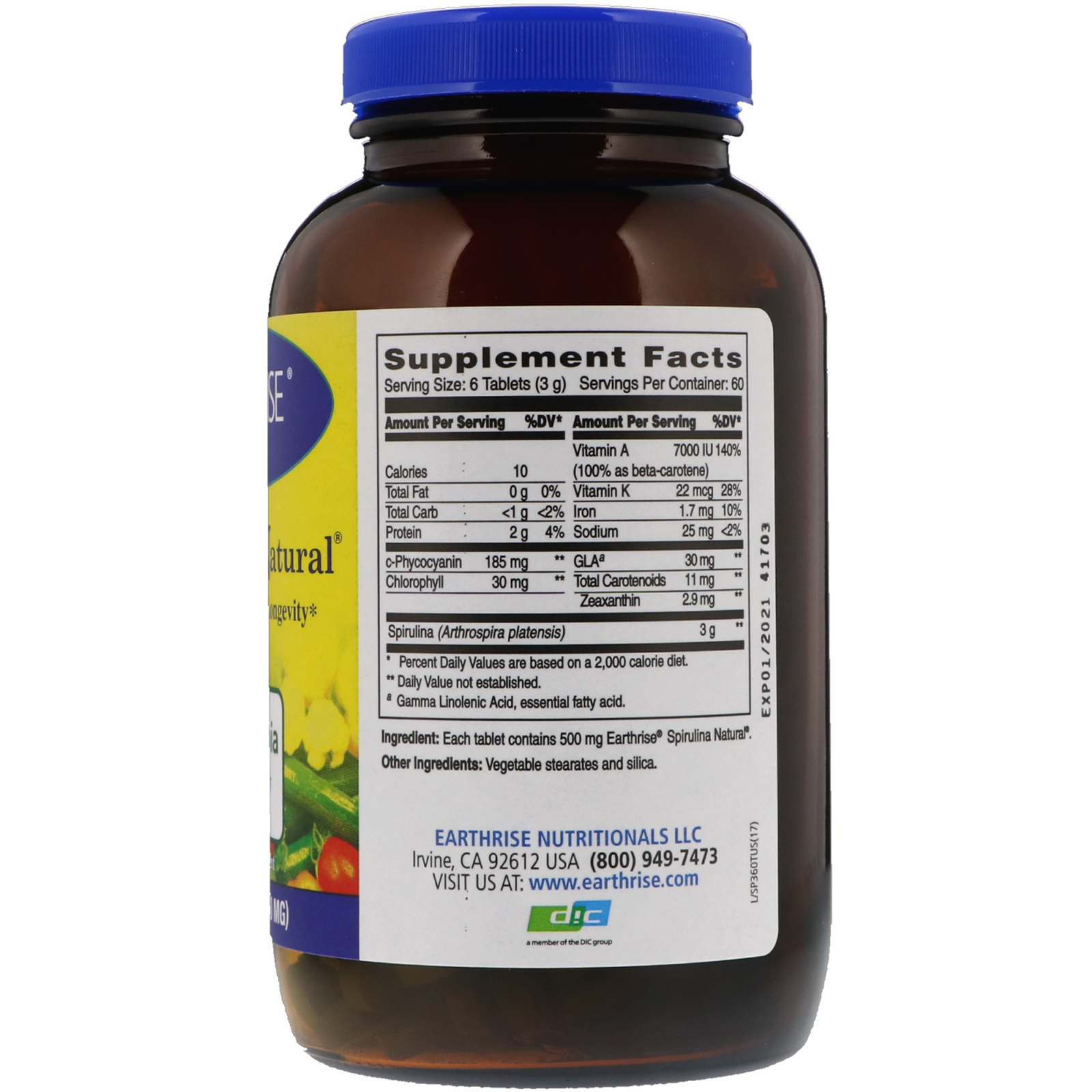 Comprar Earthrise, Spirulina Natural, 500 mg, 360 comprimidos - Imagem 2