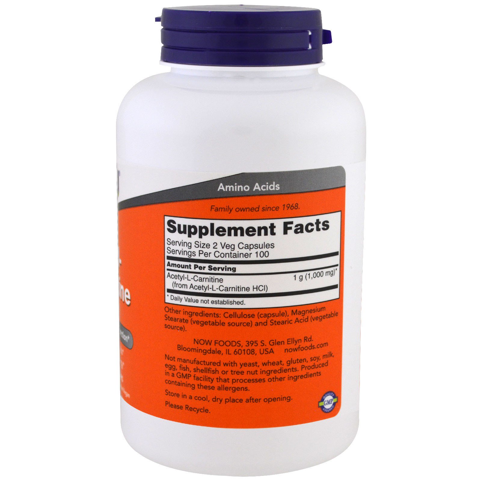 Comprar Now Foods, Acetil-L Carnitina, 500 mg, 200 Cápsulas Vegetais - Imagem 2