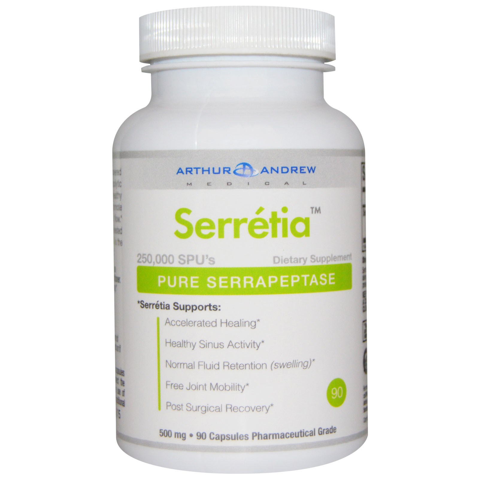 Comprar Arthur Andrew Medical, Serretia, Pure Serrapeptase, 500 mg, 90 Capsules