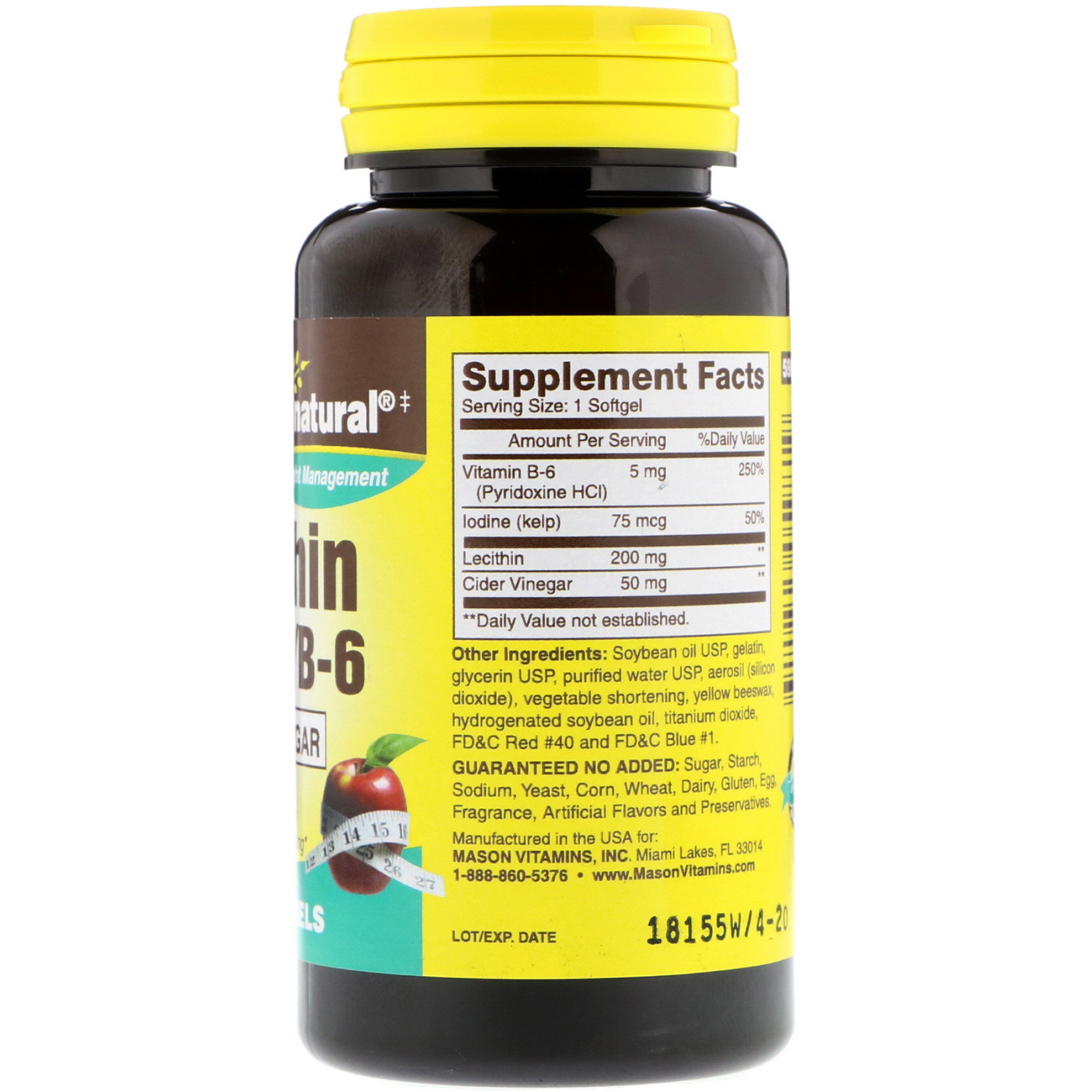 Comprar Mason Natural, Lecitina com Alga/B6 e Vinagre de Sidra, 100 Cápsulas Softgel - Imagem 2