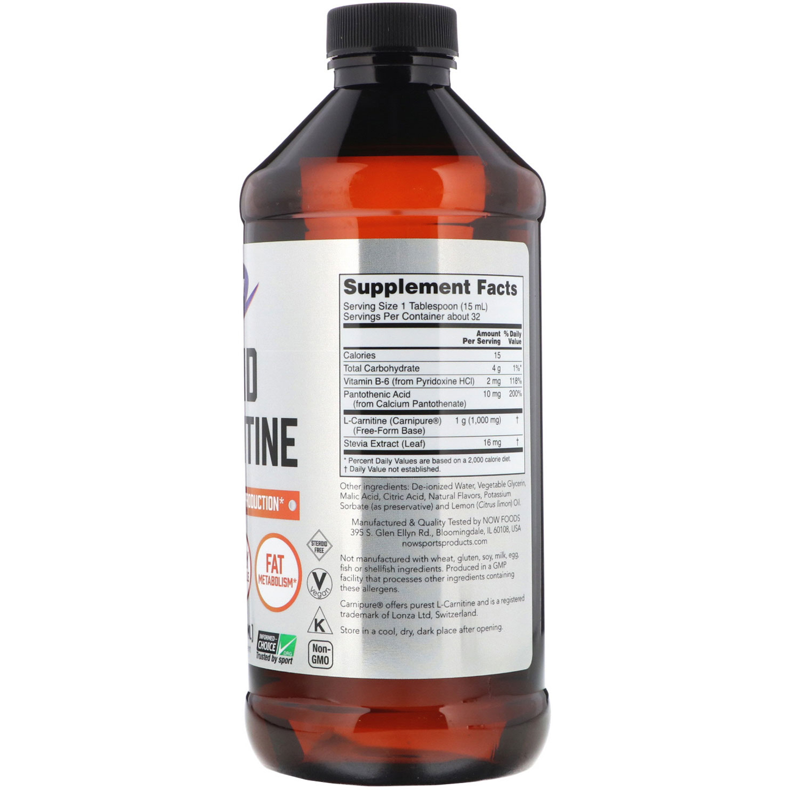Comprar Now Foods, Sports, L-Carnitine Liquid, Citrus, 1,000 mg, 16 fl oz (473 ml) - Imagem 2