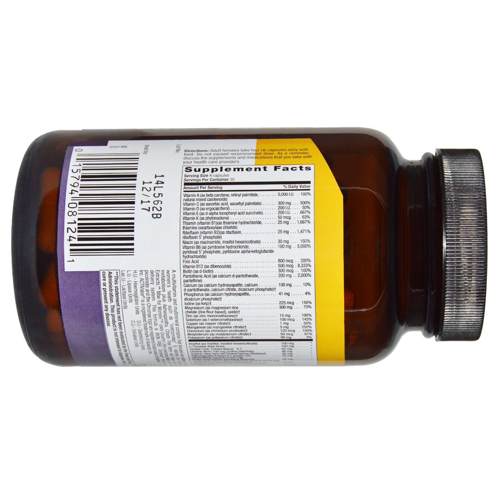 Comprar Country Life, Max for Women, Complexo Multivitamínico e Mineral, Sem Ferro, 120 Cápsulas Vegetais - Imagem 2