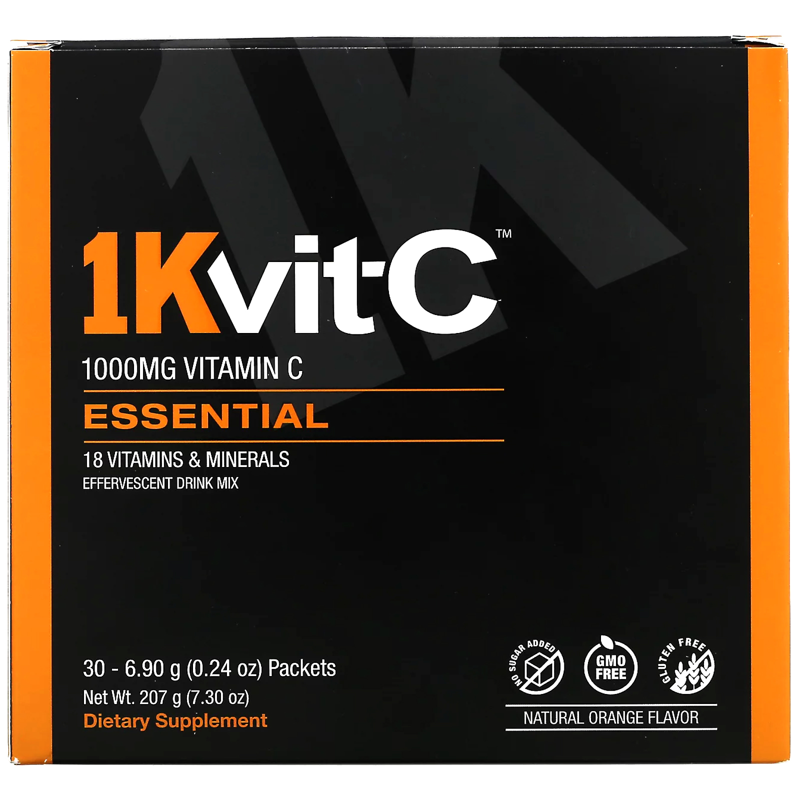 Comprar 1Kvit-C, Vitamina C, Essential, Mistura Efervescente, Sabor Natural de Laranja, 1.000 mg, 30 Envelopes, 6,90 g (0,24 oz) Cada