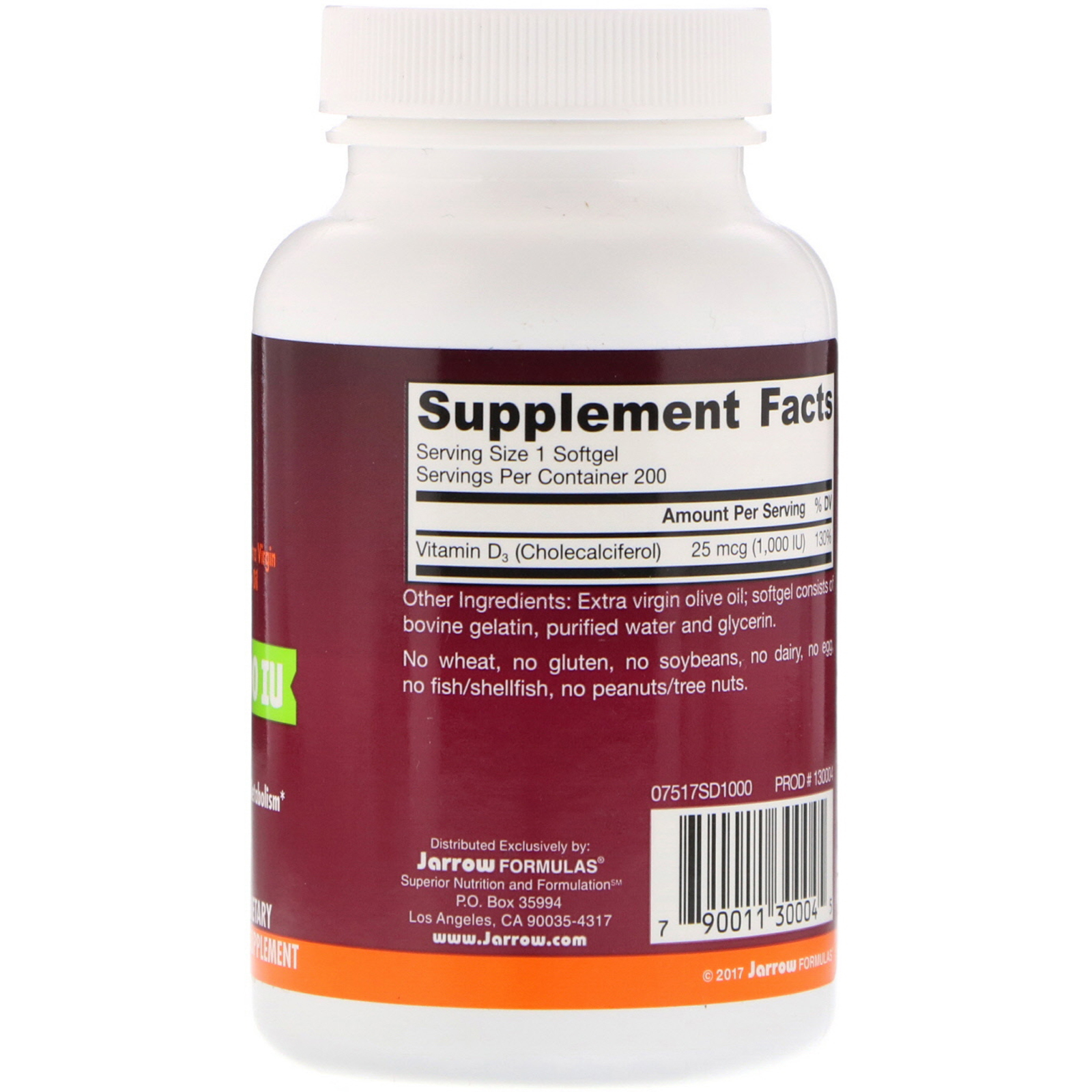 Comprar Jarrow Formulas, Vitamin D3, Cholecalciferol, 1,000 IU, 200 Softgels - Imagem 2