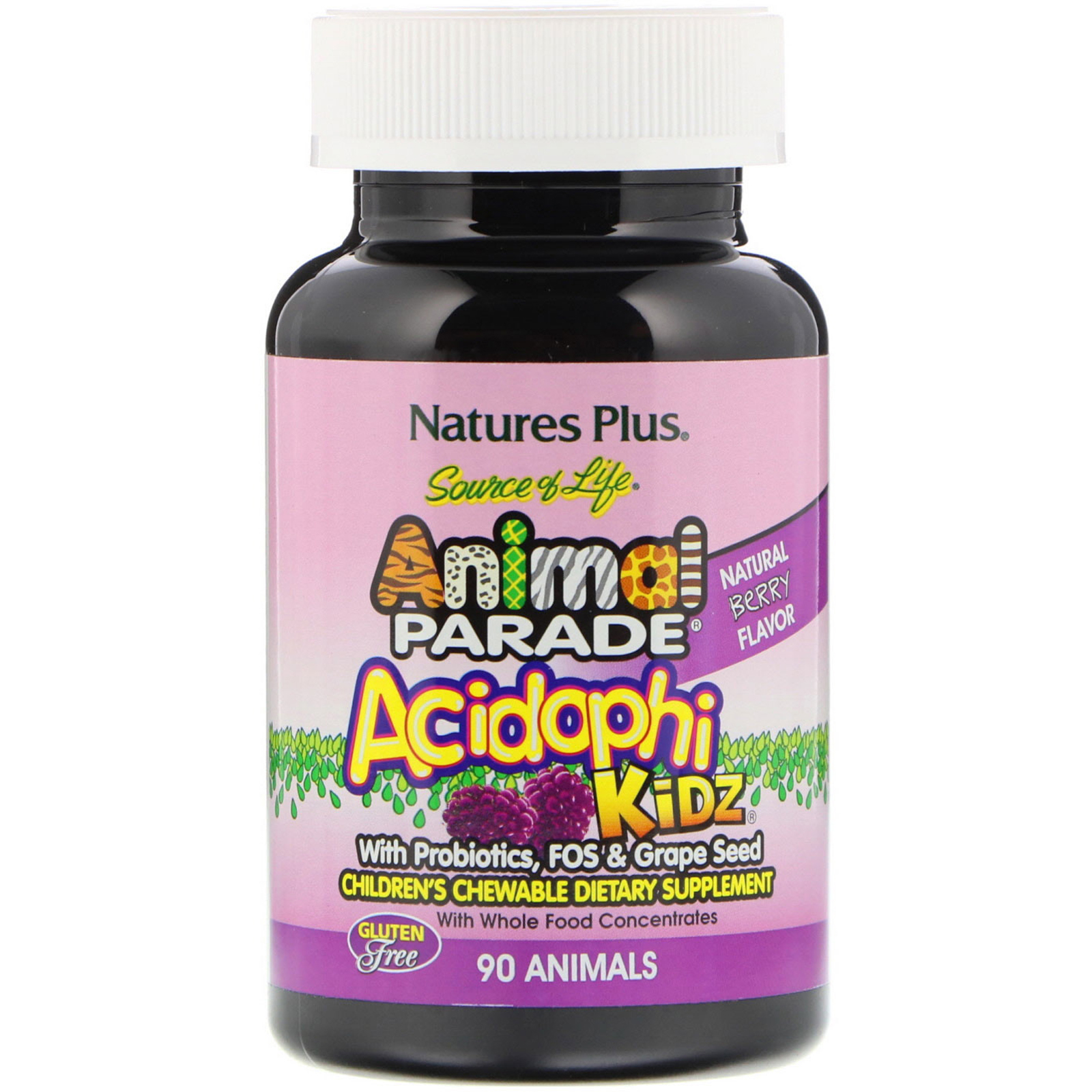 Comprar Nature's Plus, Source of Life, Animal Parade, AcidophiKidz, Children's Chewable, Natural Berry, 90 Animal-Shaped Tablets