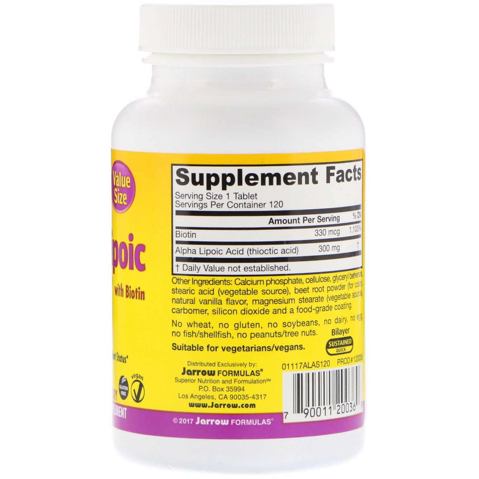 Comprar Jarrow Formulas, Alpha Lipoic Sustain, com Biotina, 300 mg, 120 Comprimidos - Imagem 2