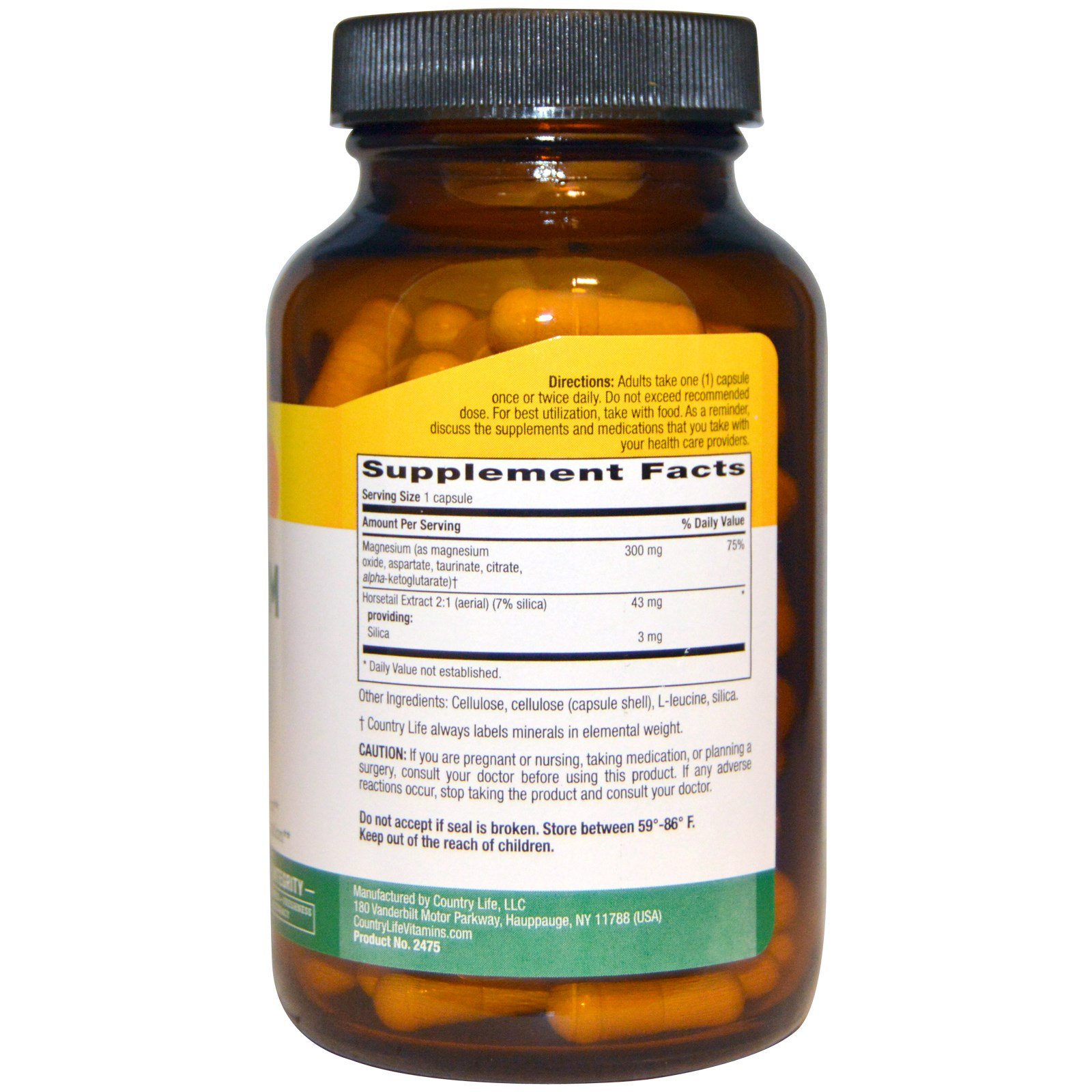 Comprar Country Life, Target-Mins Magnesium Caps with Silica, 300 mg, 120 Vegetarian Capsules - Imagem 2
