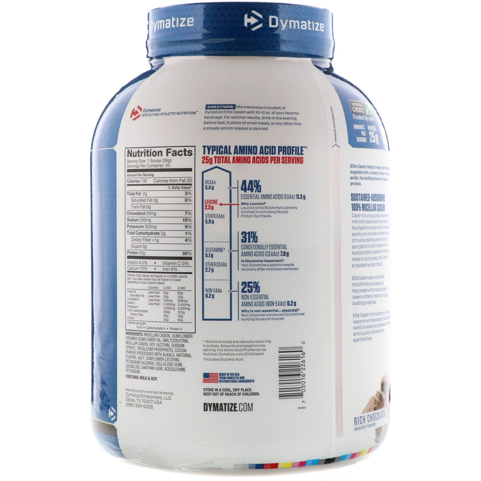 Comprar Dymatize Nutrition, Elite Caseín, Chocolate Enriquecido, 1,8 kg (4 lbs) - Imagem 2