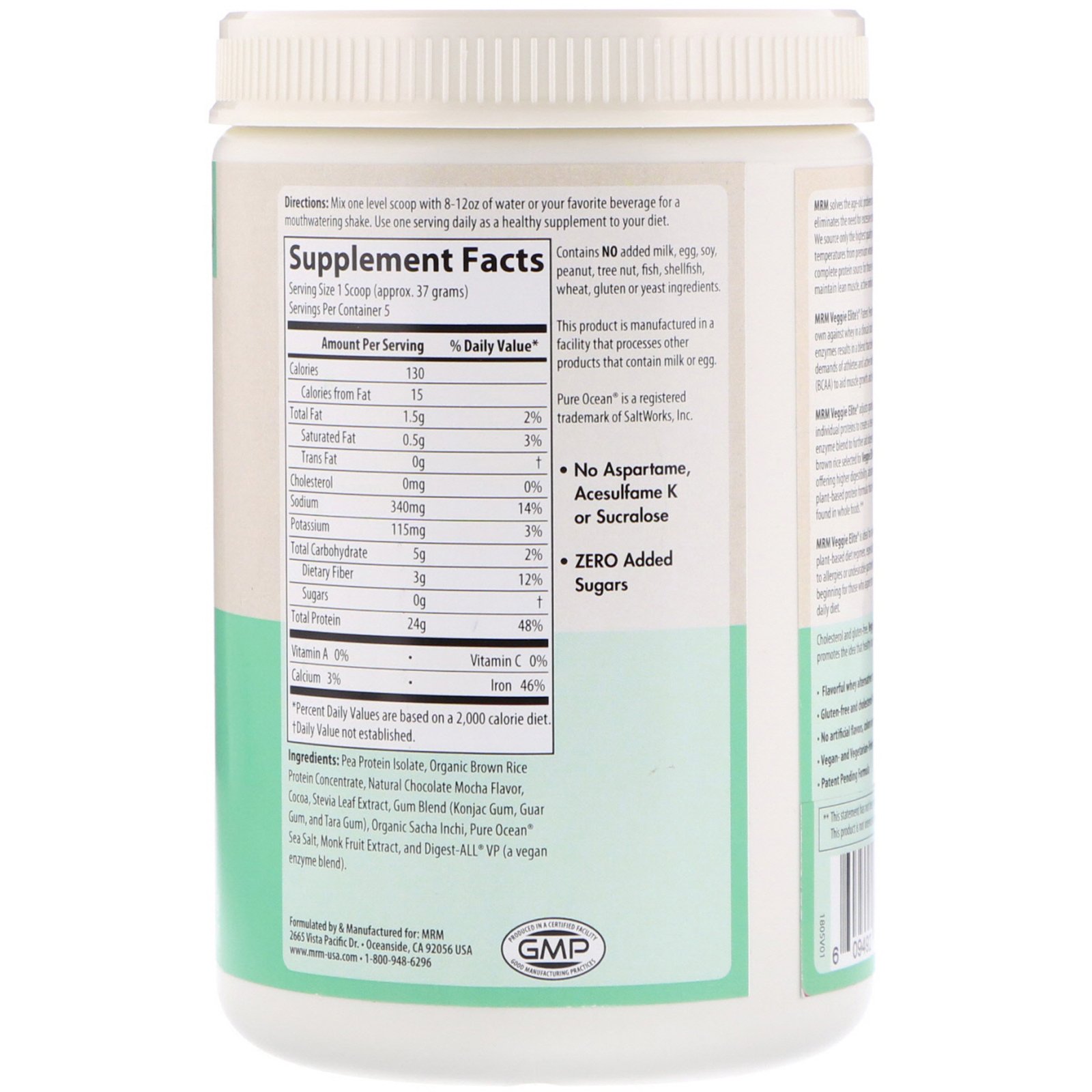 Comprar MRM, Smooth Veggie Elite Performance Protein, Chocolate Mocha, 6.5 oz (185 g) - Imagem 2