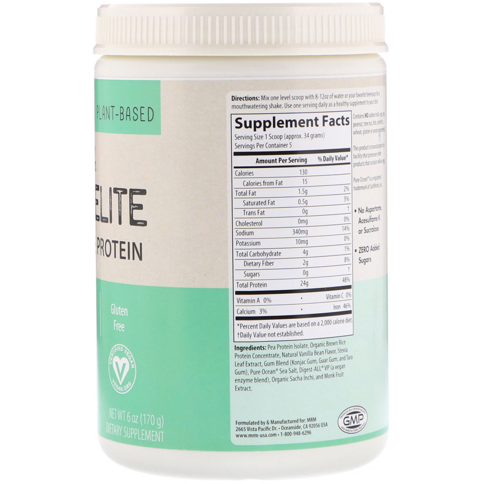 Comprar MRM, Smooth Veggie Elite Performance Protein, Rich Vanilla, 6 oz (170 g) - Imagem 2