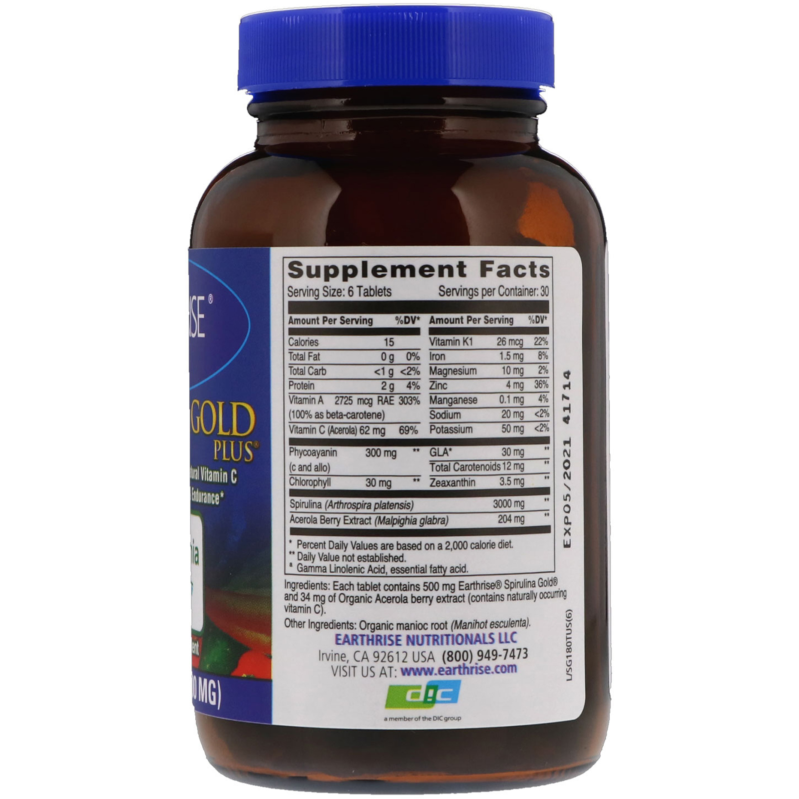 Comprar Earthrise, Espirulina Dourada Mais, 500 mg, 180 Comprimidos - Imagem 2