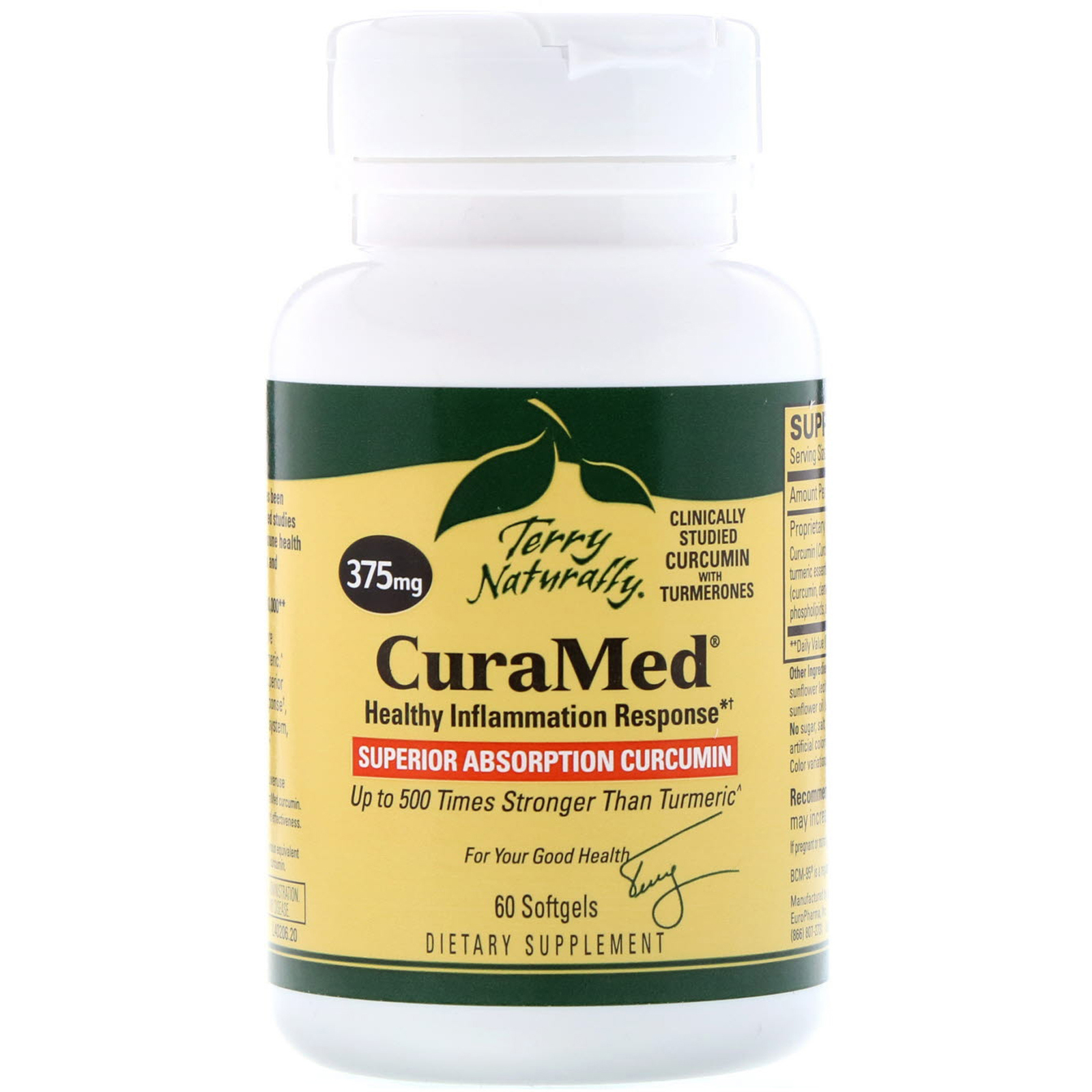 Comprar EuroPharma, Terry Naturally, CuraMed, 375 mg, 60 cápsulas gelatinosas - Imagem 3