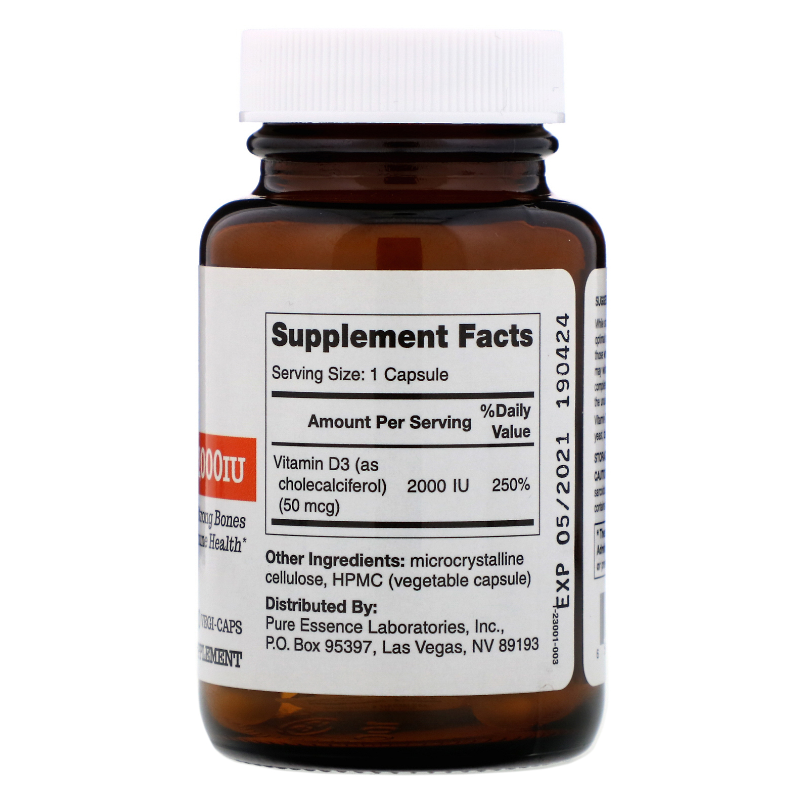 Comprar Pure Essence, Vitamin-D, 2,000 IU, 30 Vegi-Caps - Imagem 2