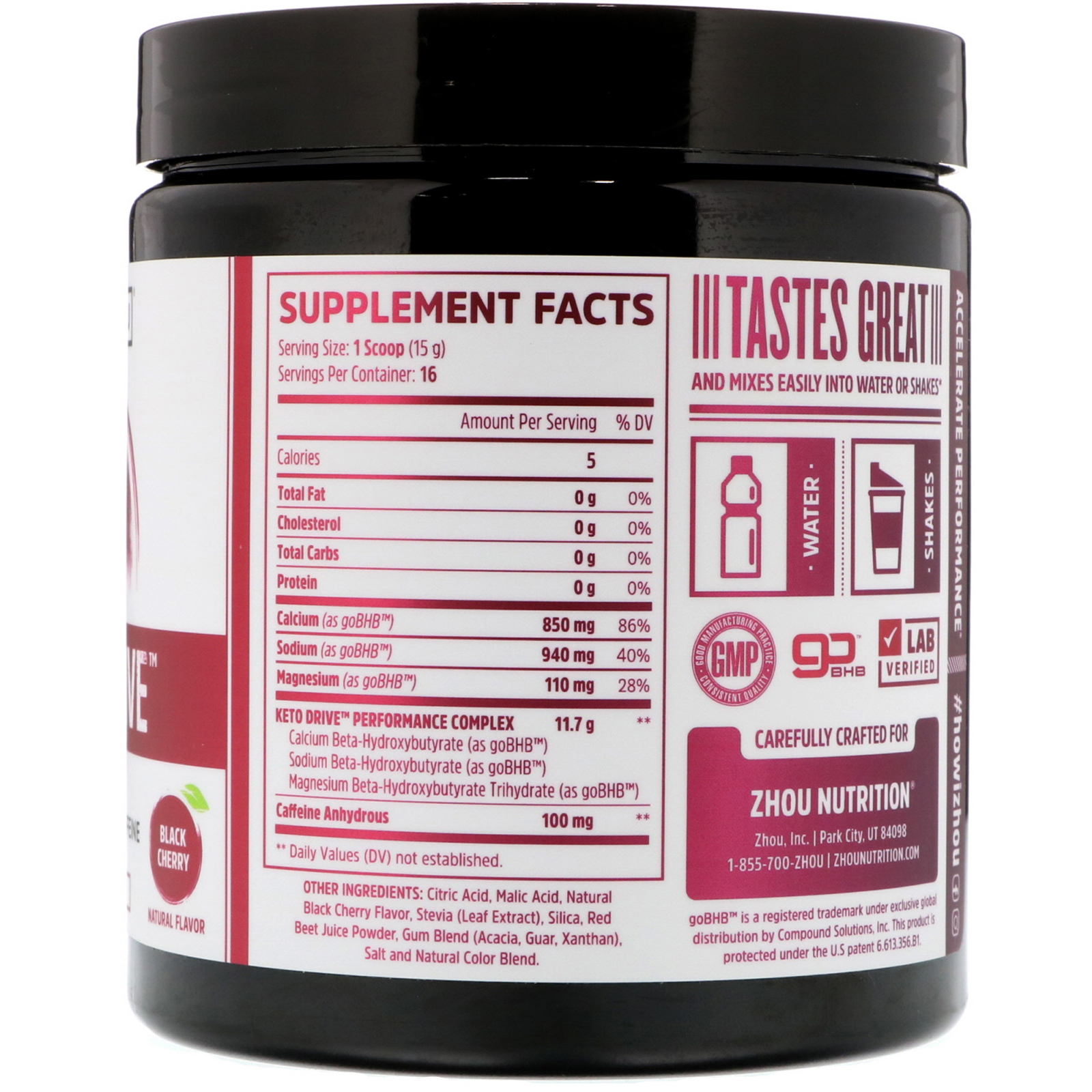 Comprar Zhou Nutrition, Keto Drive, Revved, Black Cherry, 240 g (8.47 oz) - Imagem 2