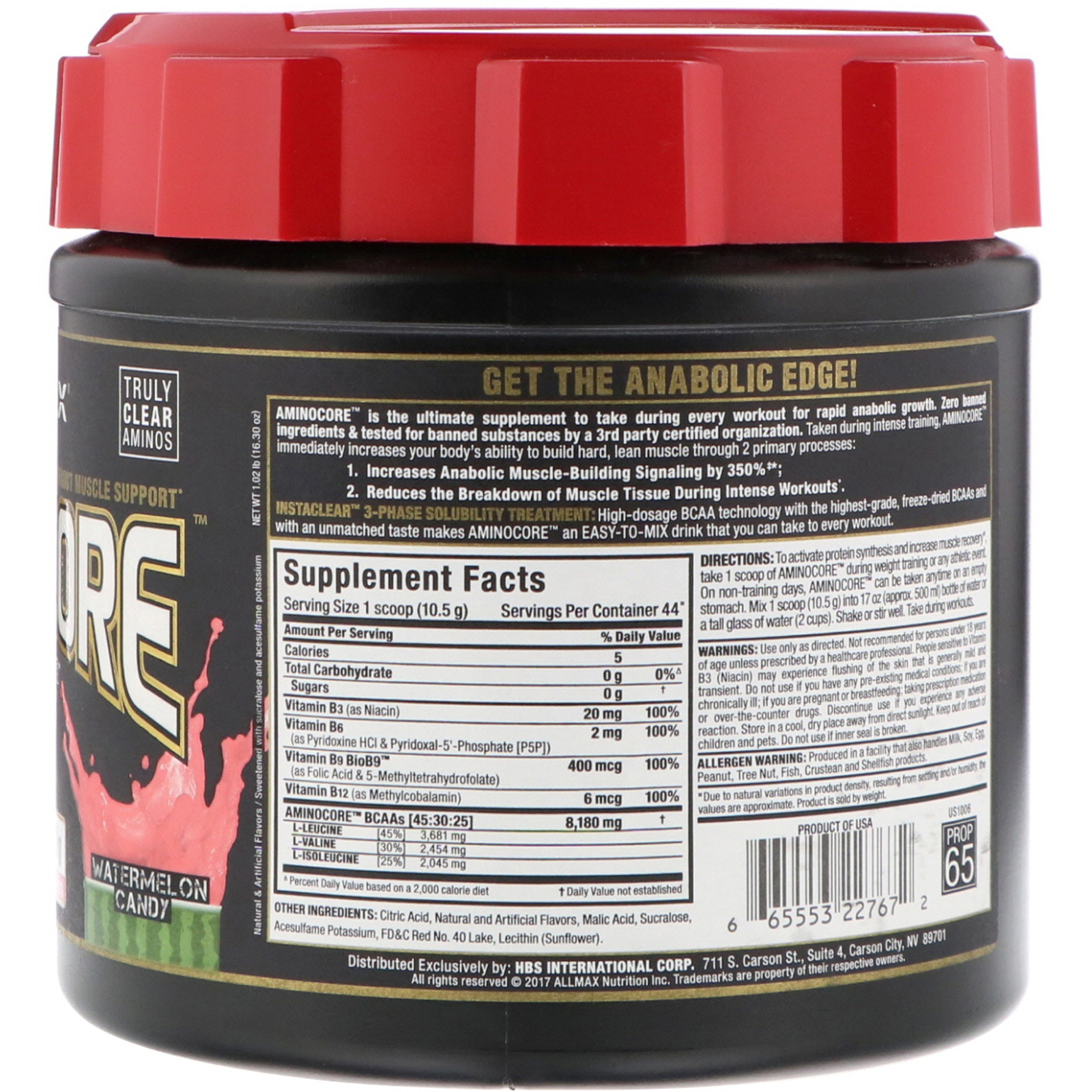 Comprar ALLMAX Nutrition, AMINOCORE, Instantized BCAAs Intra-Workout Muscle Support, Watermelon Candy, 1.02 lb (462 g) - Imagem 2