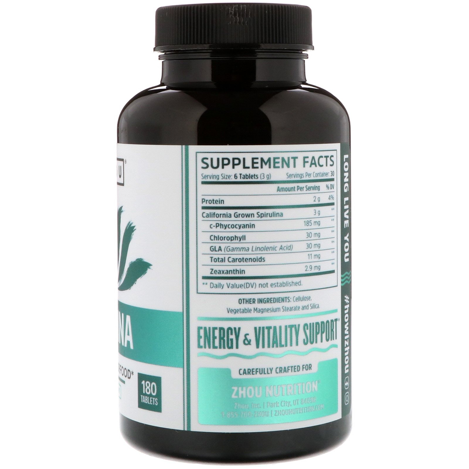 Comprar Zhou Nutrition, Espirulina, Superalimento para Longevidade, 180 Comprimidos - Imagem 2