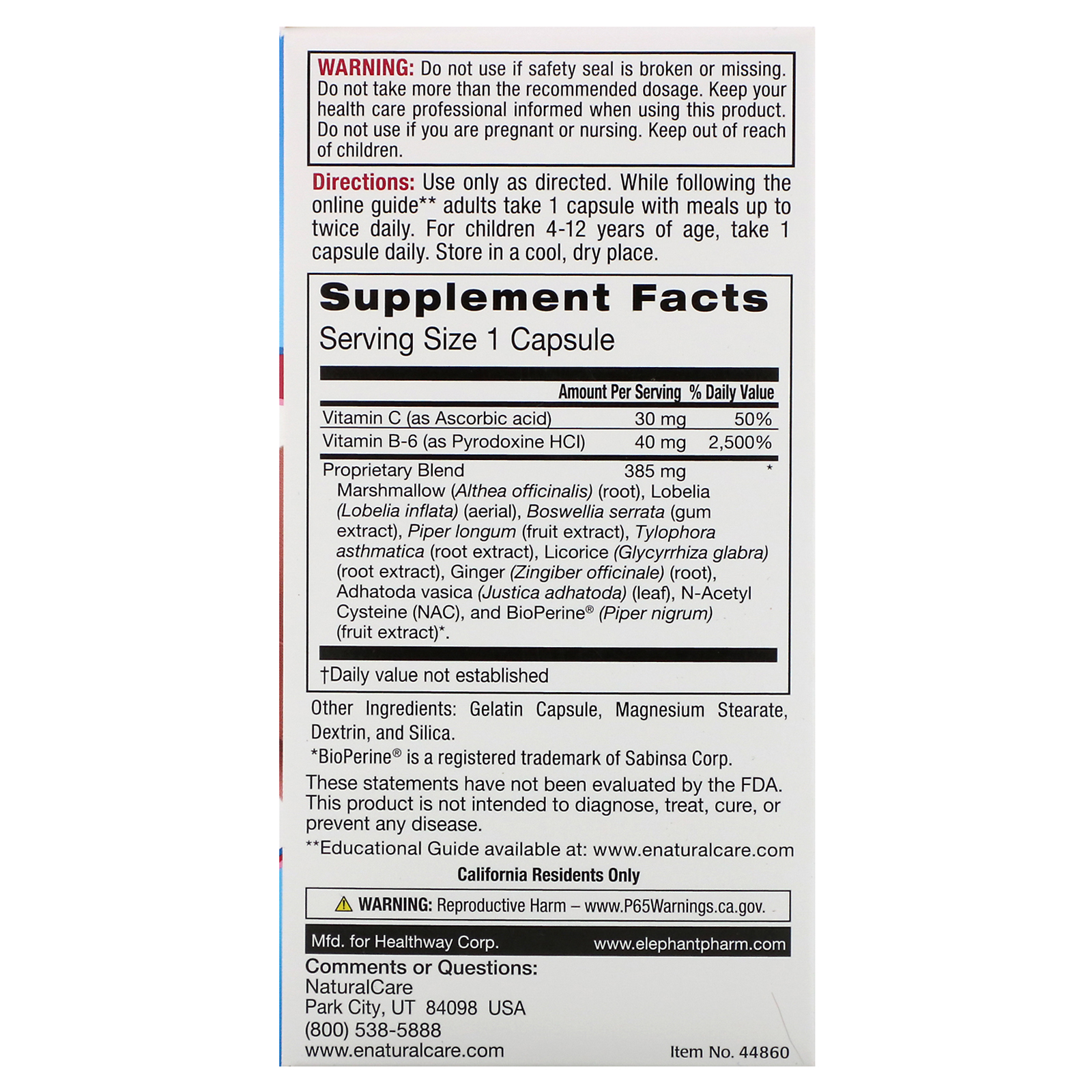 Comprar NaturalCare, Lung-Saver, 60 Cápsulas - Imagem 2
