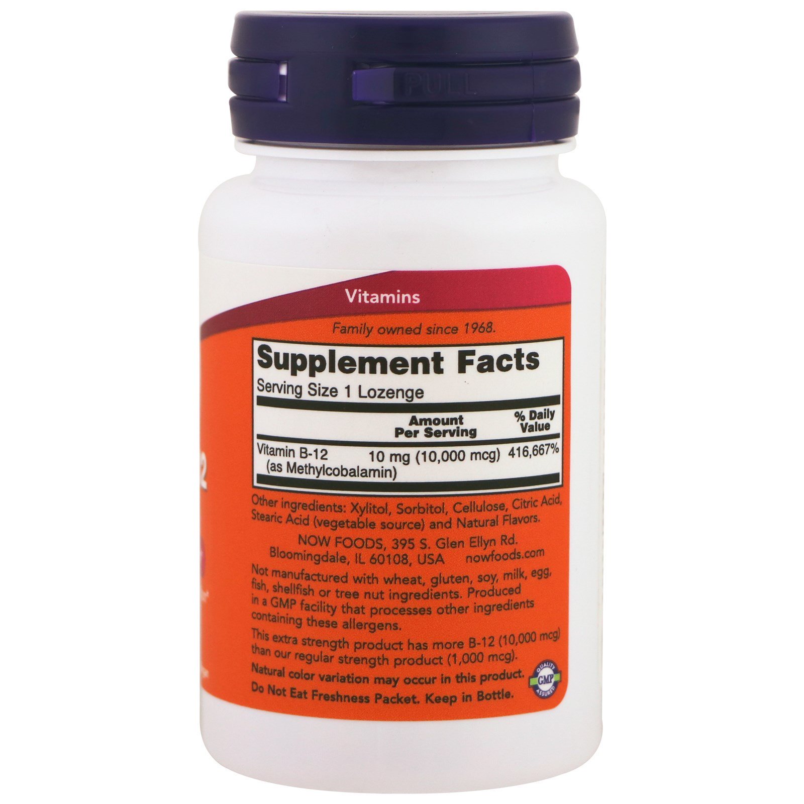 Comprar Now Foods, Metil B-12, Extraforte, 10.000 mcg, 60 Pastilhas - Imagem 2