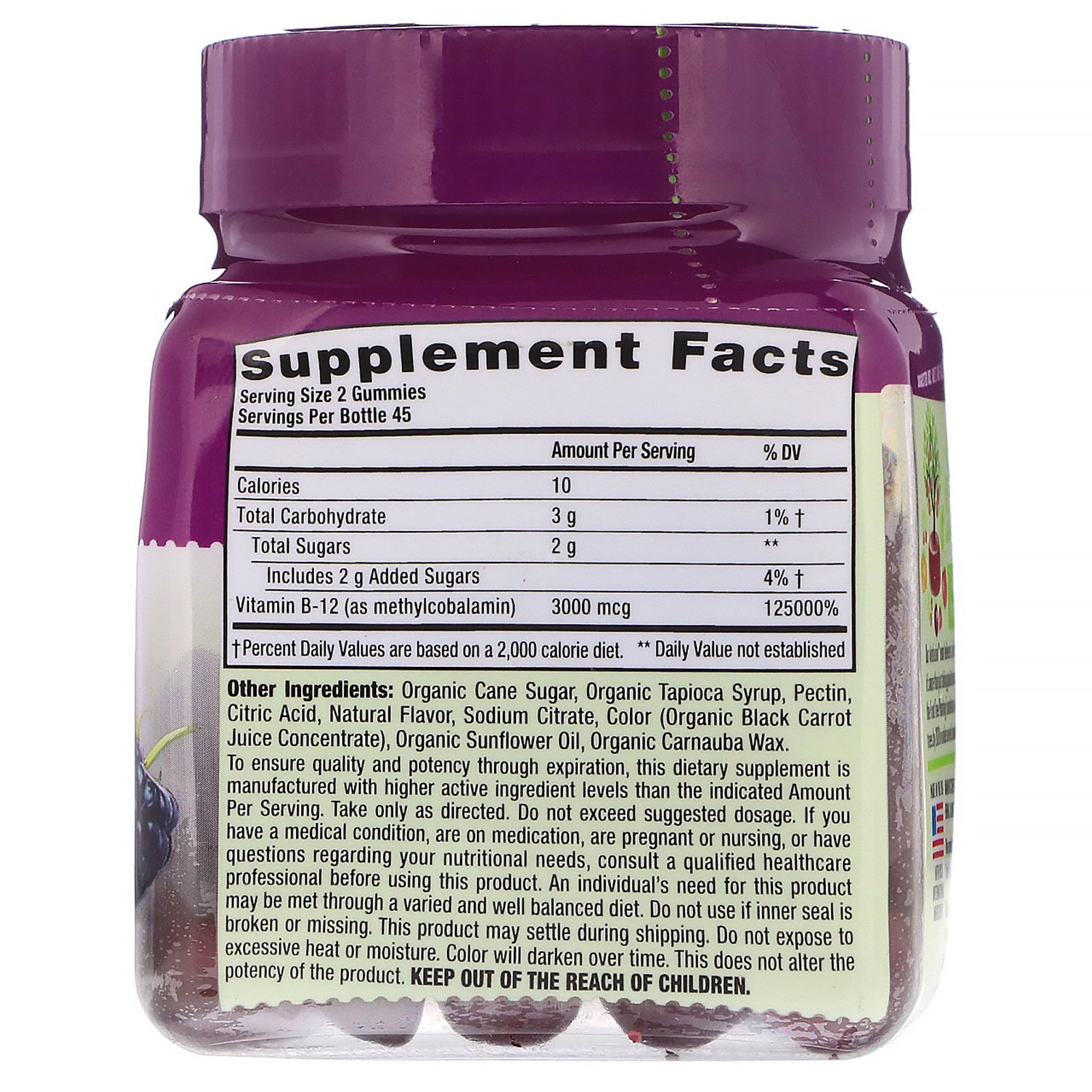 Comprar VitaFusion, Organic Vitamin B-12, Black Raspberry, 3,000 mcg, 90 Vegetarian Gummies - Imagem 2