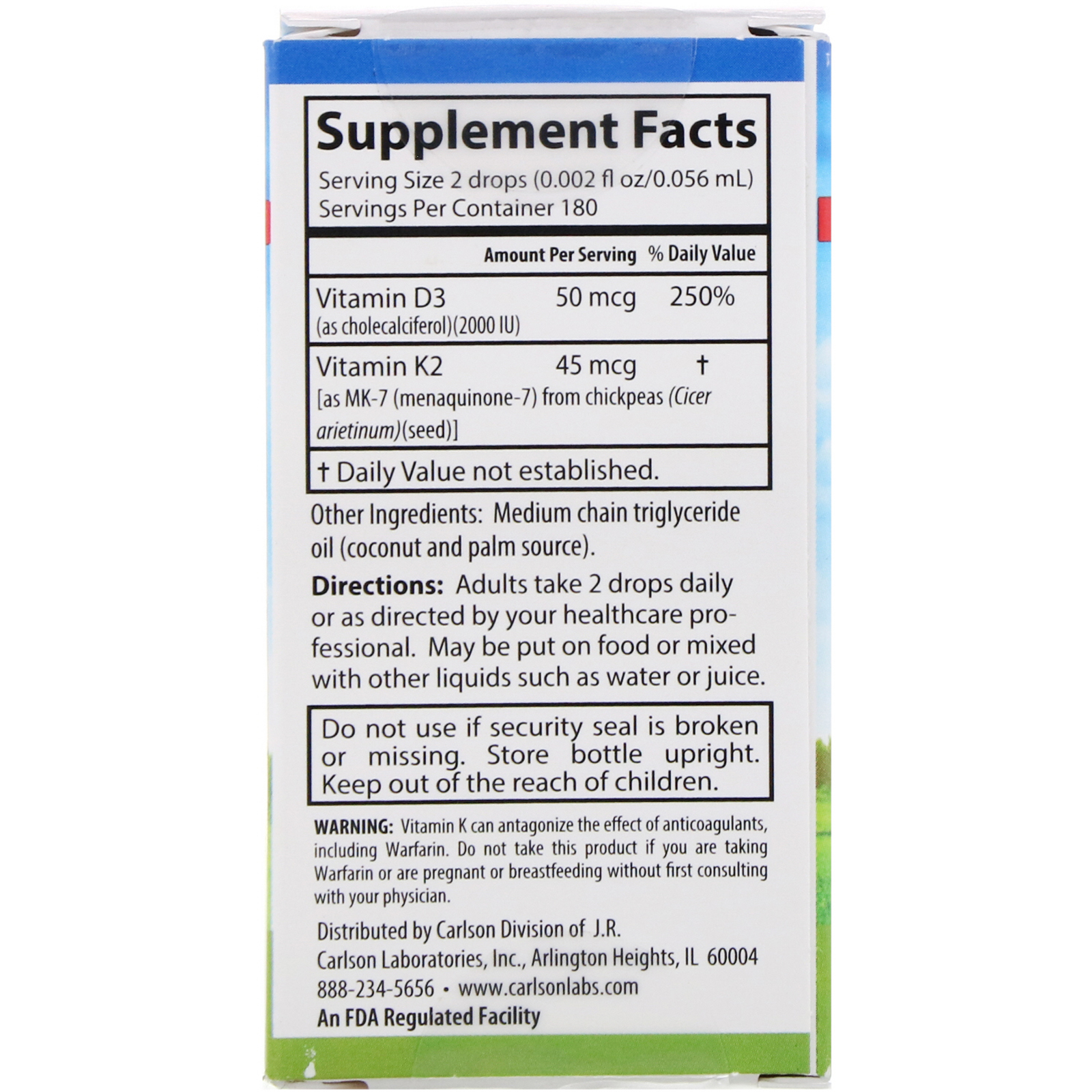 Comprar Carlson Labs, Vitaminas Líquidas, Super D3+K2 Diário, 50 mcg, 0,34 fl oz (10,16 ml) - Imagem 2