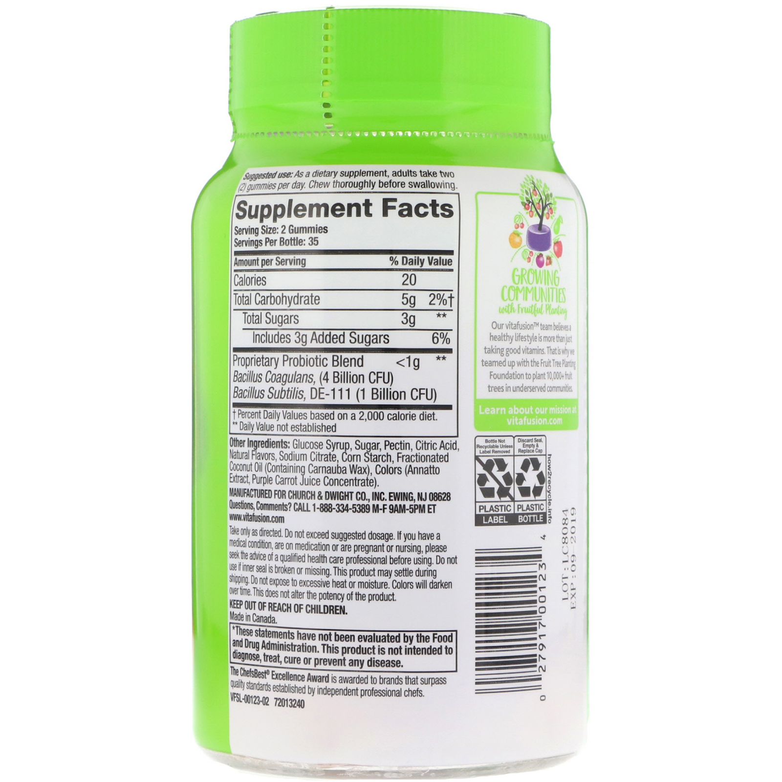 Comprar VitaFusion, Probiotic, Natural Raspberry, Peach & Mango Flavor, 5 Billion CFUs, 70 Gummies - Imagem 2
