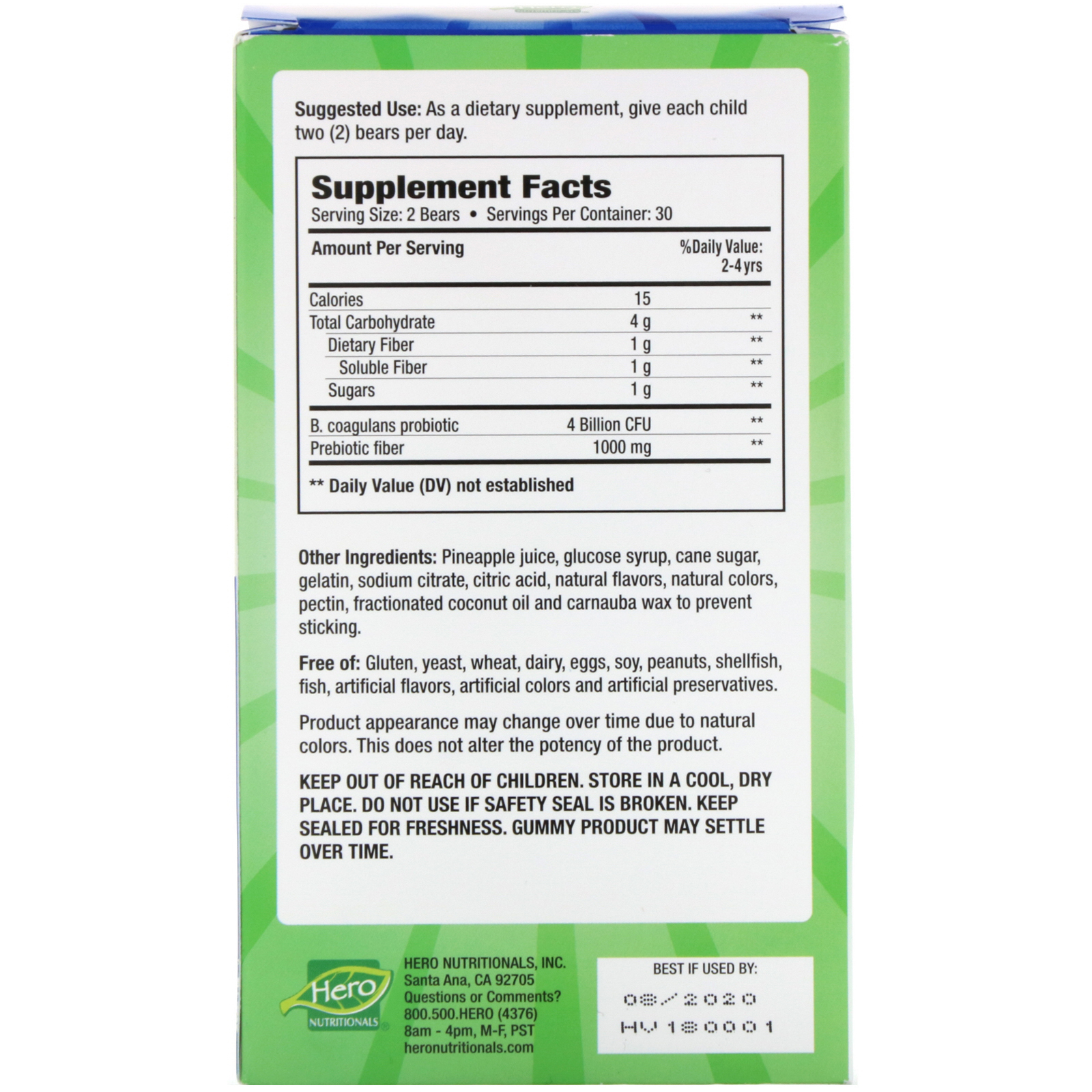 Comprar Hero Nutritional Products, Yummi Bears, Probiótico + Prebiótico, Sabores Naturais de Morango e Laranja, 60 Jujubas - Imagem 2