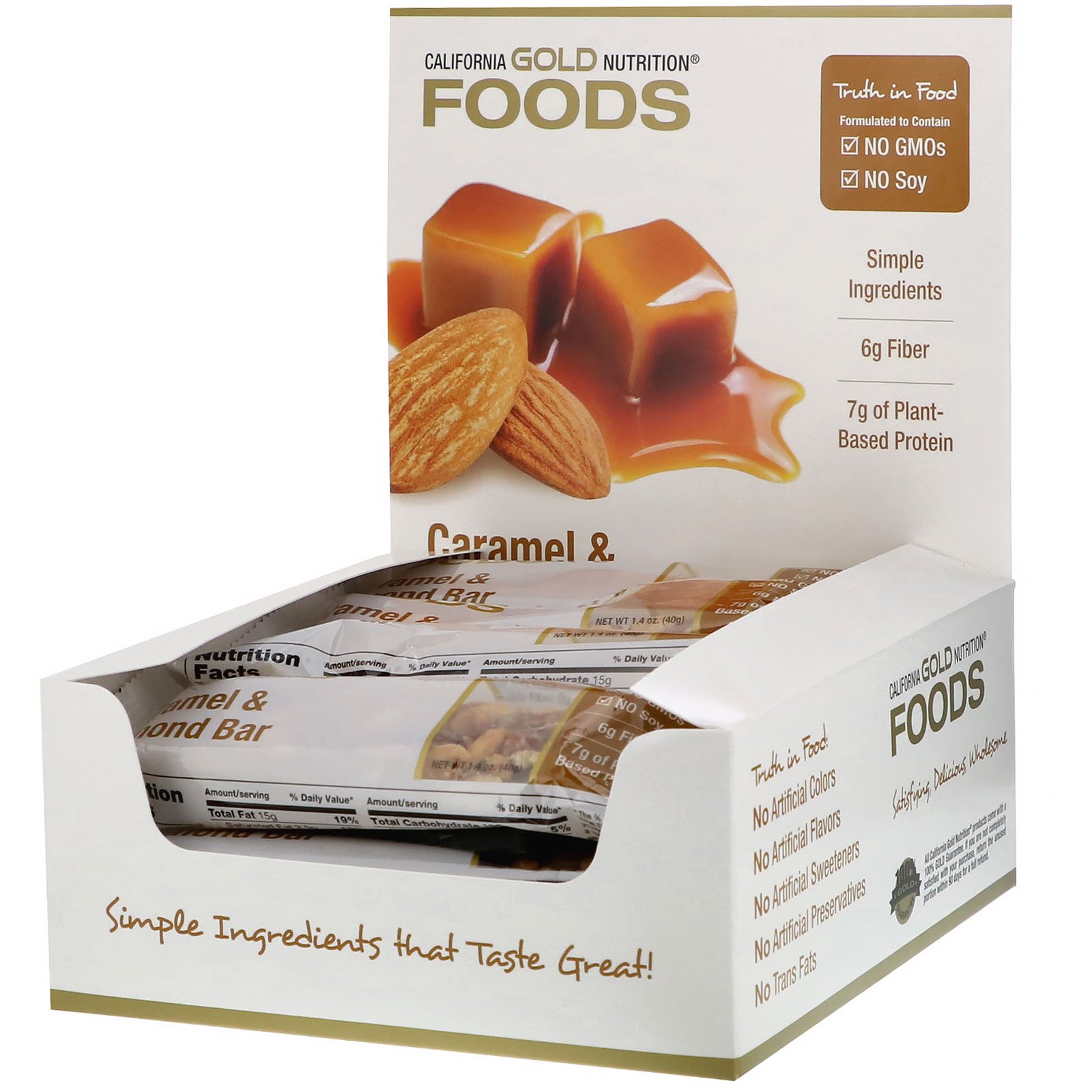 Comprar California Gold Nutrition, Foods, Caramel & Almond Bars, 12 Bars, 1.4 oz (40 g) Each