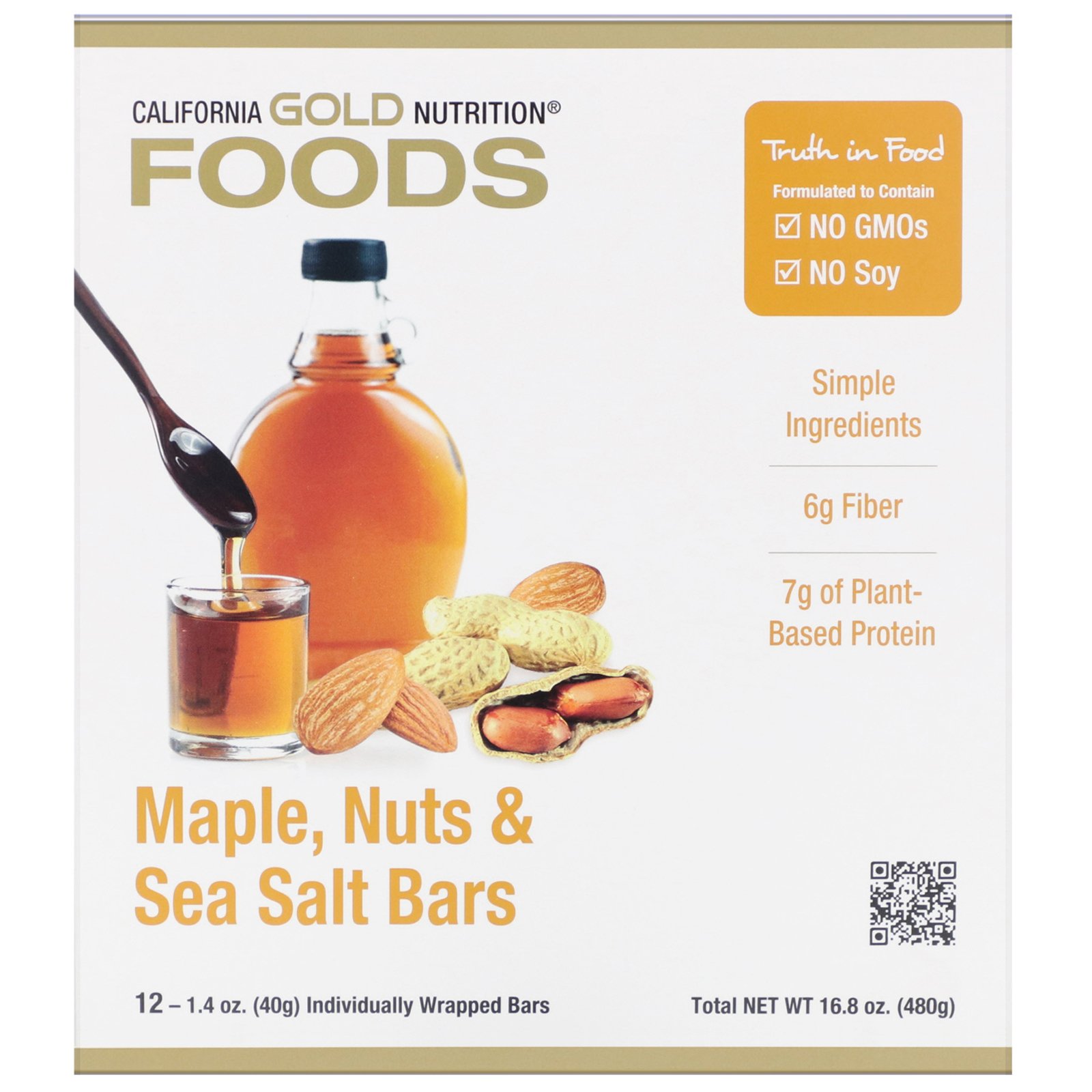 Comprar California Gold Nutrition, Foods, Maple, Nuts & Sea Salt Bars, 12 Bars, 1.4 oz (40 g) Each - Imagem 2