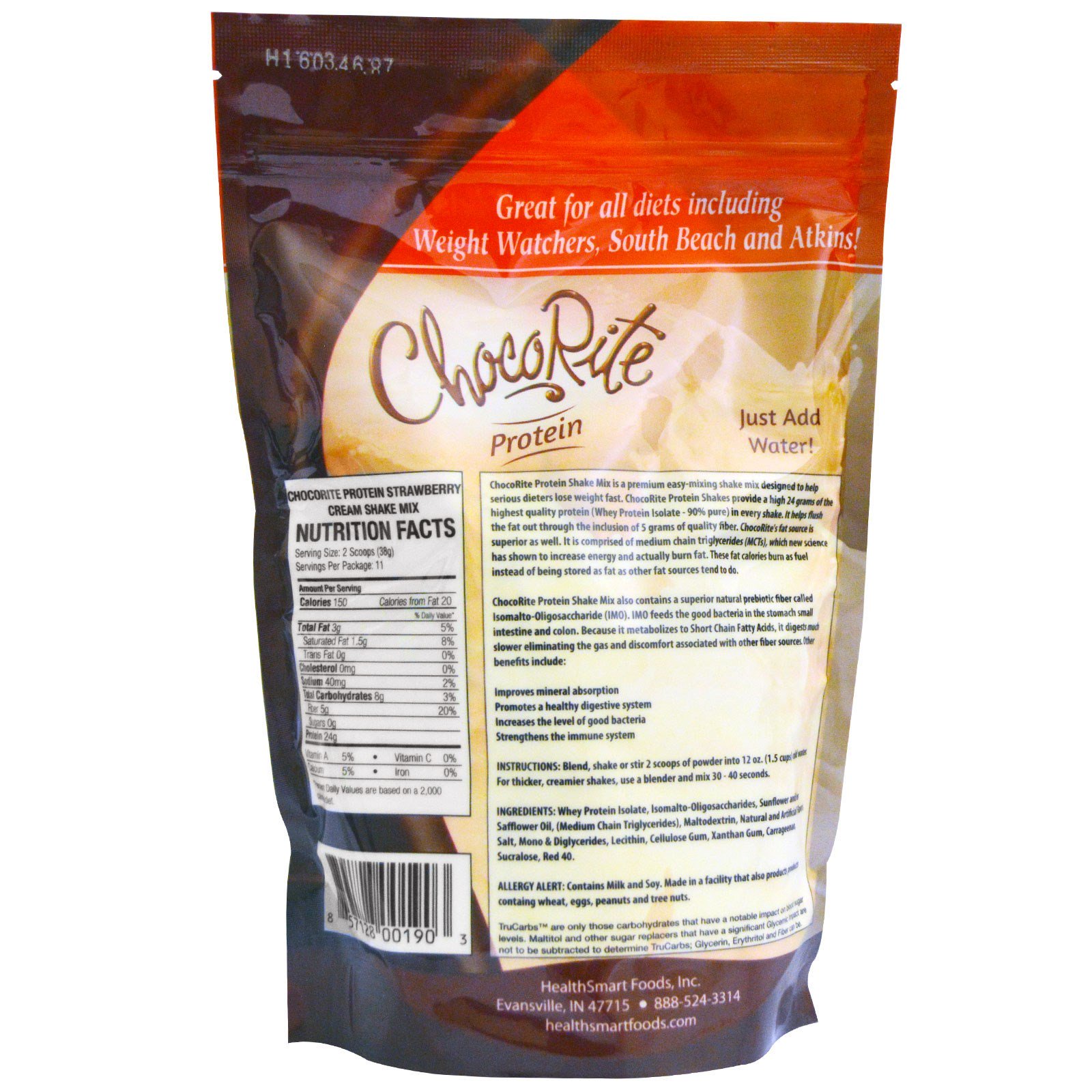 Comprar HealthSmart Foods, Proteína Chocoleve, Creme de Morango, 14.7 oz (418 g) - Imagem 2