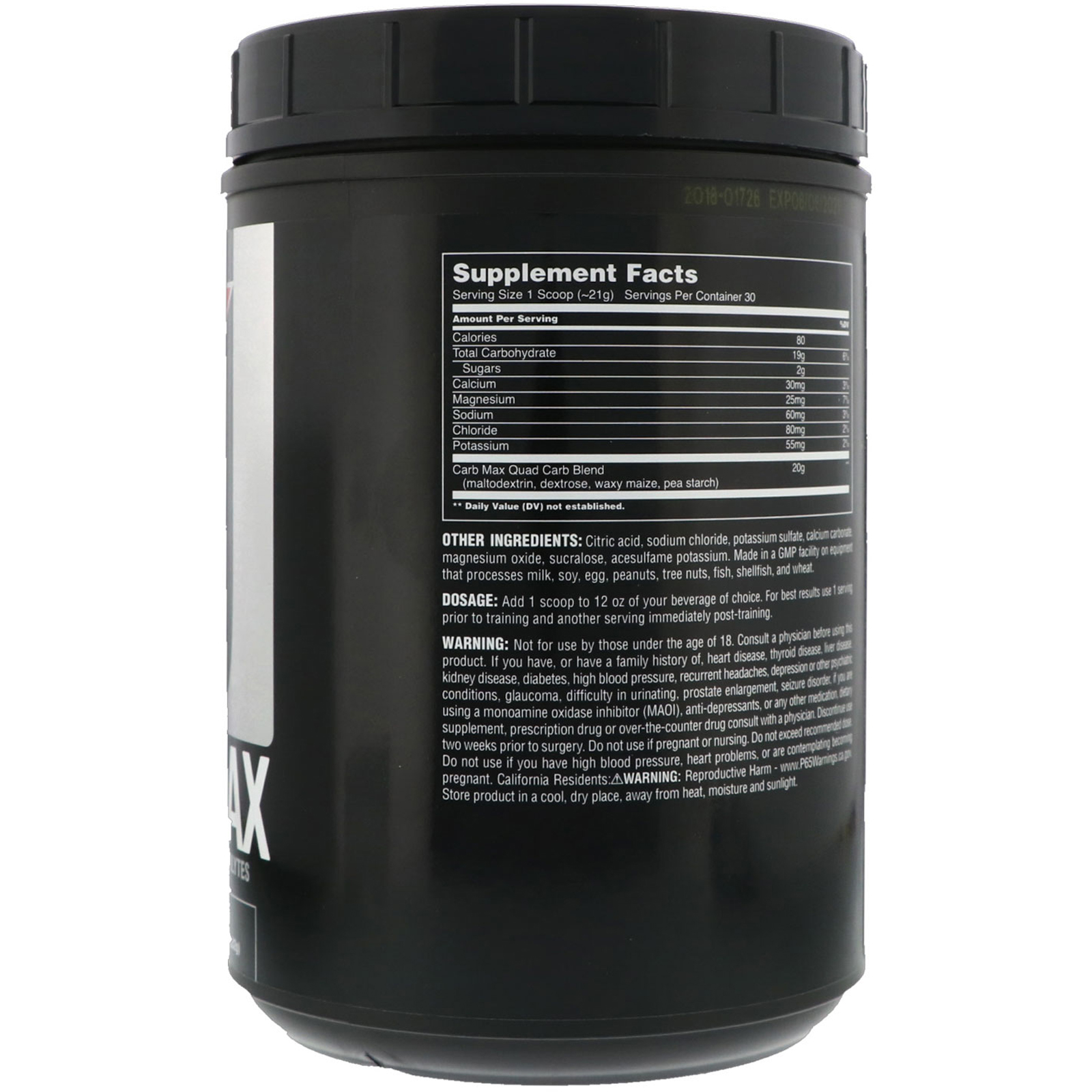 Comprar Universal Nutrition, Carb Max, Replenish Glycogen & Electrolytes, Unflavored, 1.39 lb (632 g) - Imagem 2