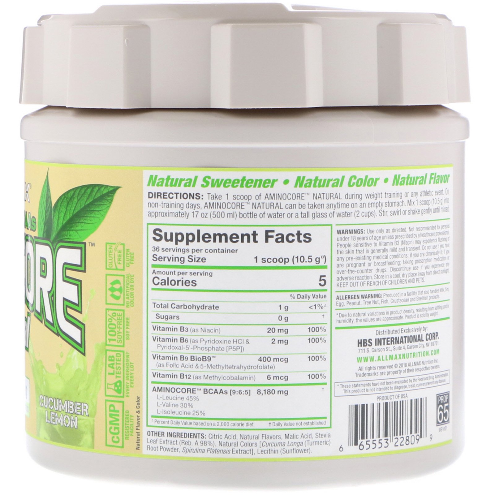 Comprar ALLMAX Nutrition, AMINOCORE Natural, Instantized BCAAs, Cucumber Melon, 13.3 oz (378 g) - Imagem 2