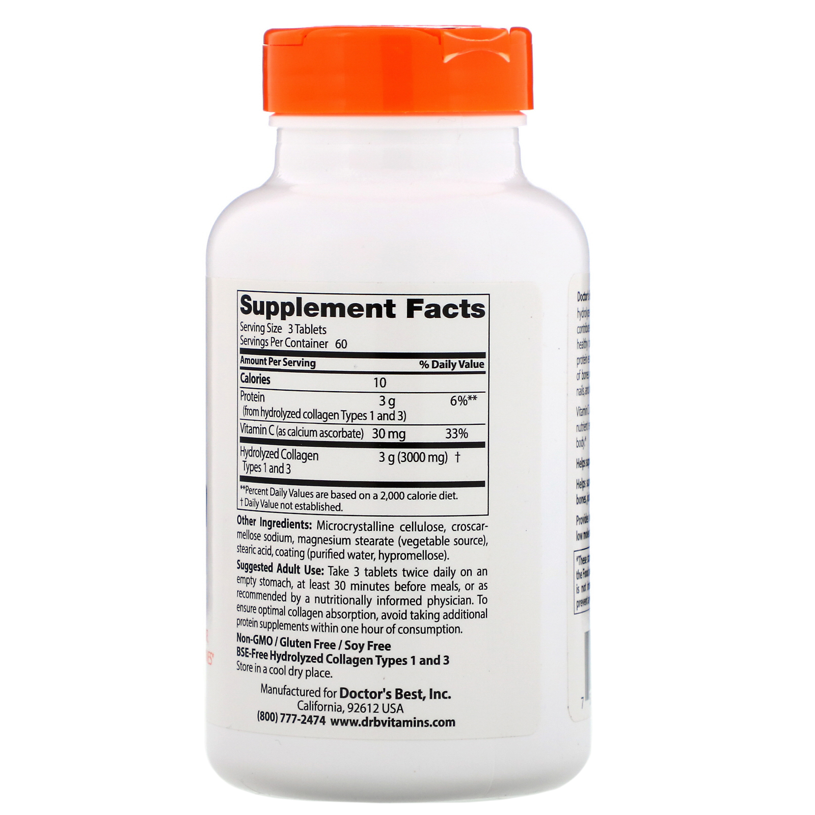 Comprar Doctor's Best, Colágenos Tipos 1 e 3 com Peptan, 1.000 mg, 180 Comprimidos - Imagem 2