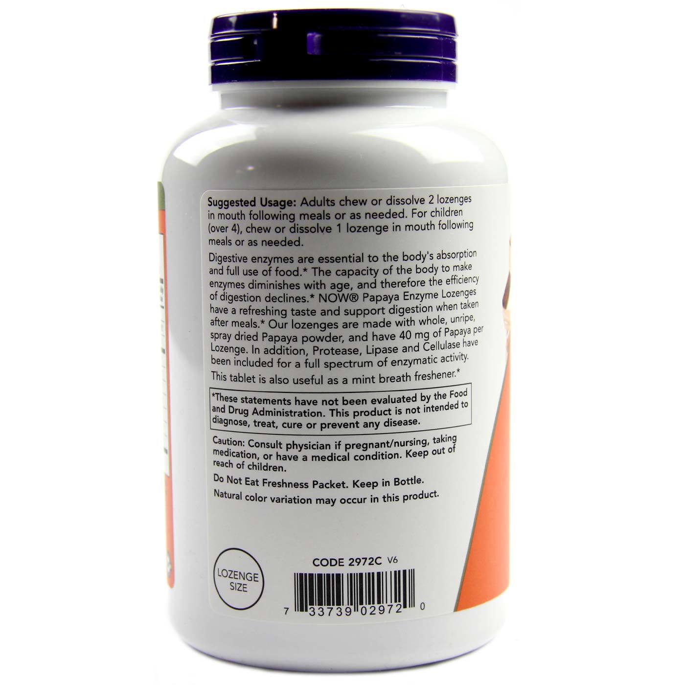 Comprar Now Foods, Enzimas do Mamão - 360 Pastilhas Mastigáveis - Imagem 3