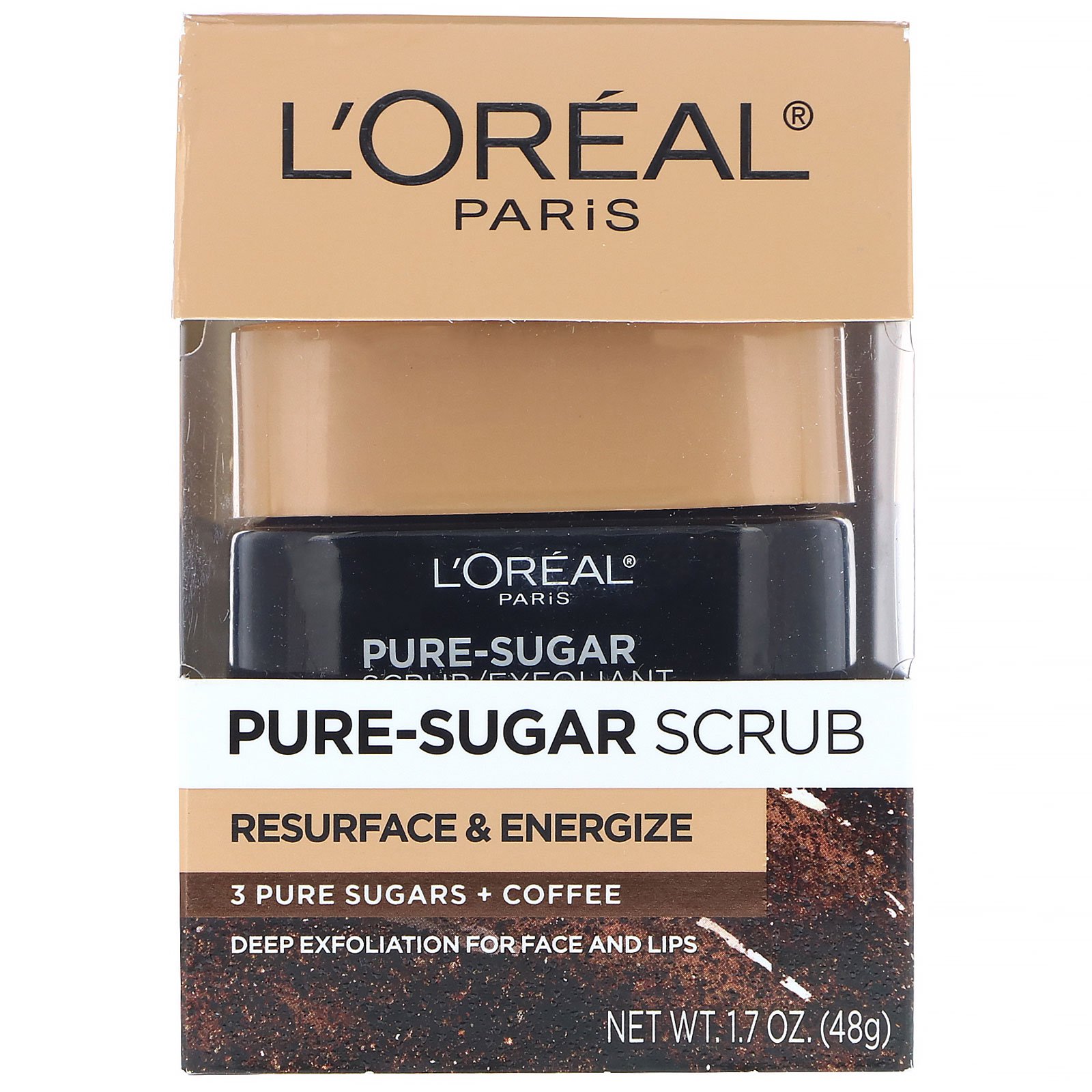 Comprar L'Oreal, Pure-Sugar Scrub, Resurface & Energize, 3 açúcares puros + café, 48 g - Imagem 2