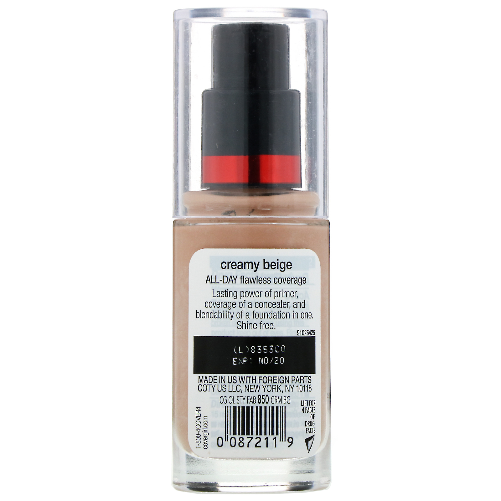 Comprar Covergirl, Outlast All-Day Stay Fabulous, Base 3 em 1, 850 Bege creme, 1 fl oz (30 ml) - Imagem 2
