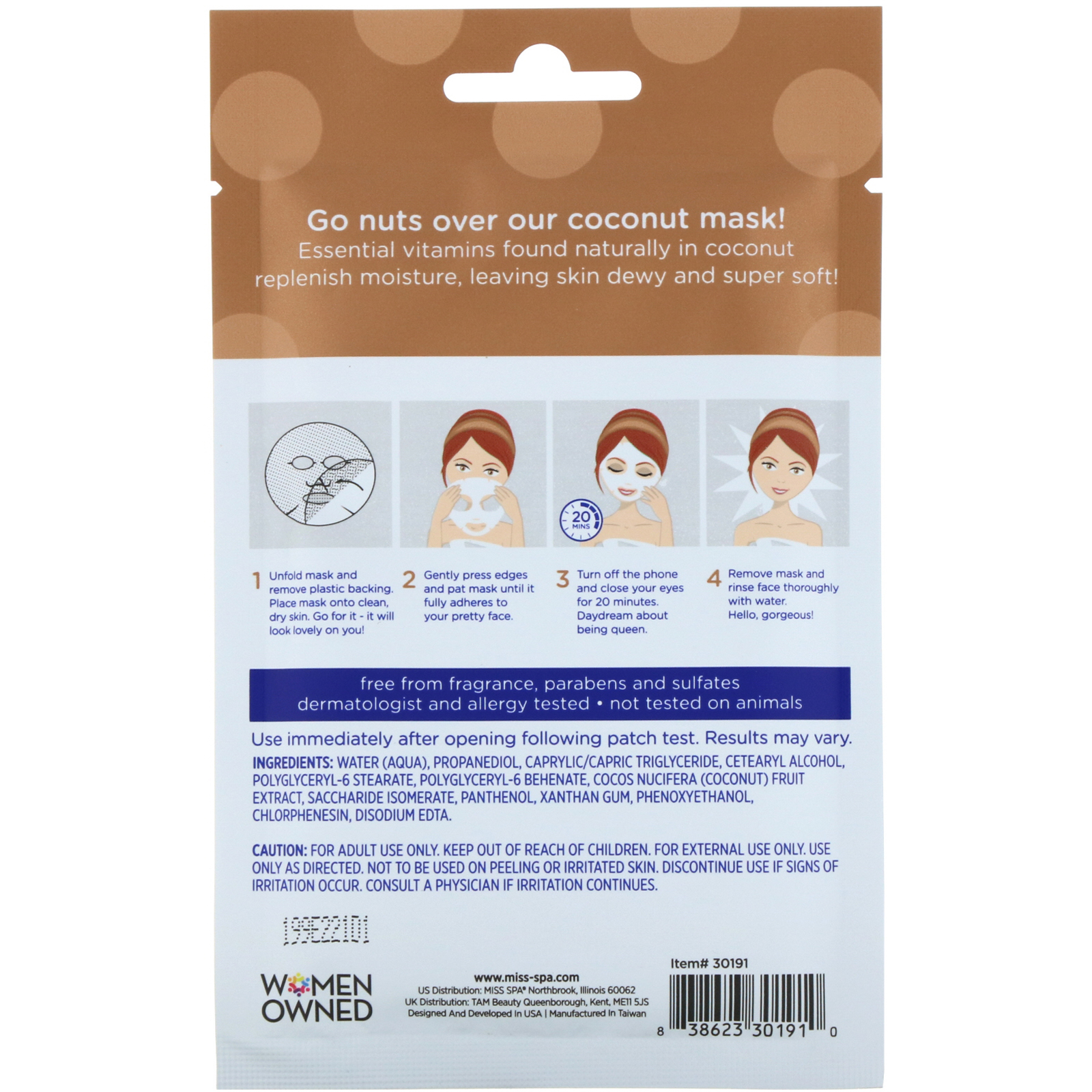 Comprar Miss Spa, Coconut Facial Sheet Mask, 1 Sheet, 0.88 oz (25 g) - Imagem 2