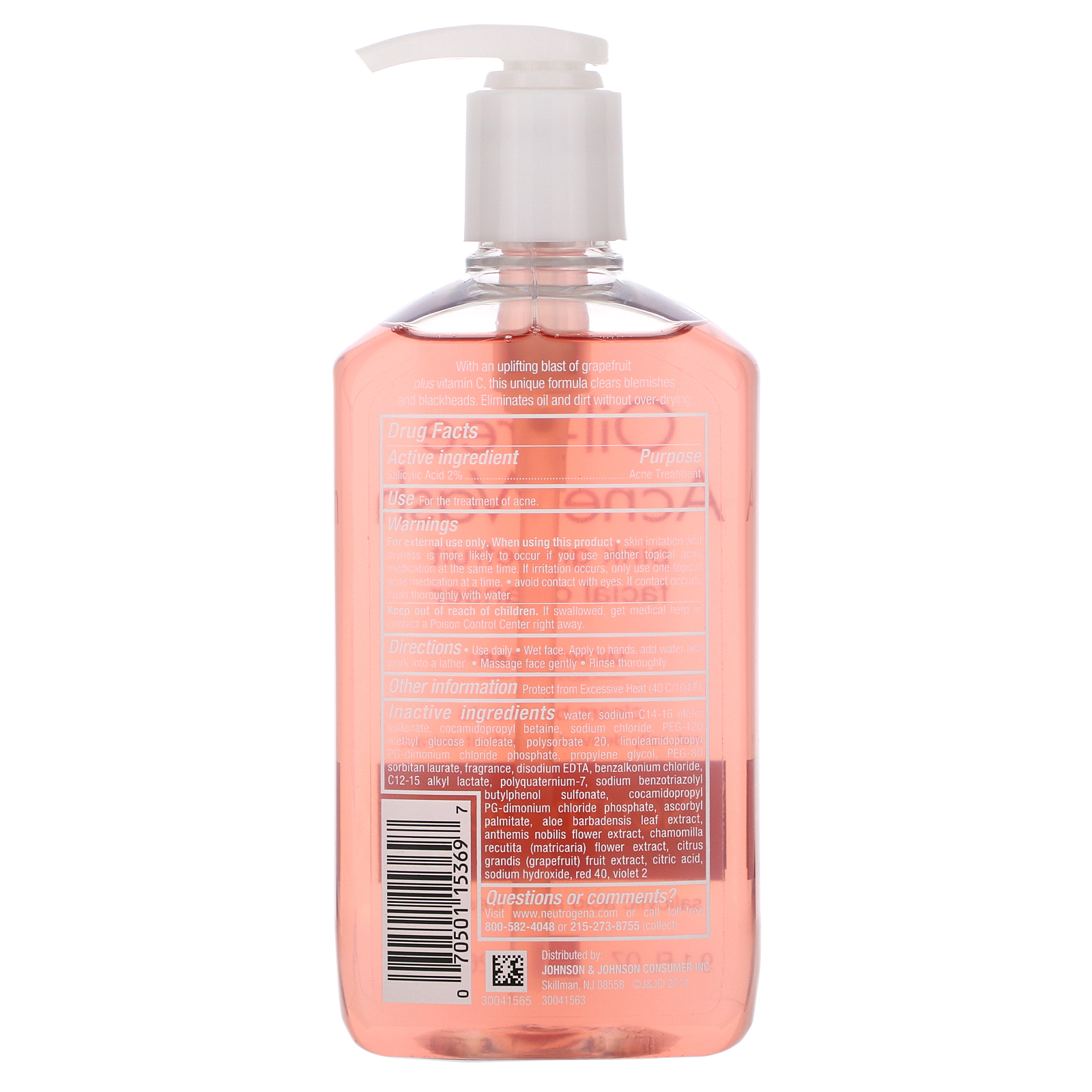 Comprar Neutrogena, Oil-Free Acne Wash, Pink Grapefruit Facial Cleanser, 9.1 fl oz (269 ml) - Imagem 2