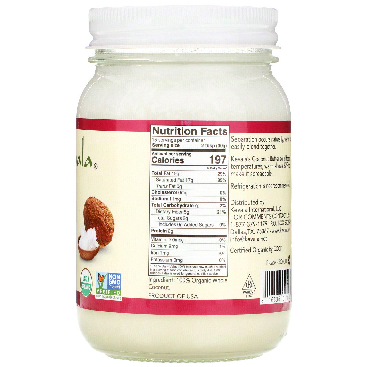 Comprar Kevala, Organic Coconut Butter, 16 oz (453 g) - Imagem 2
