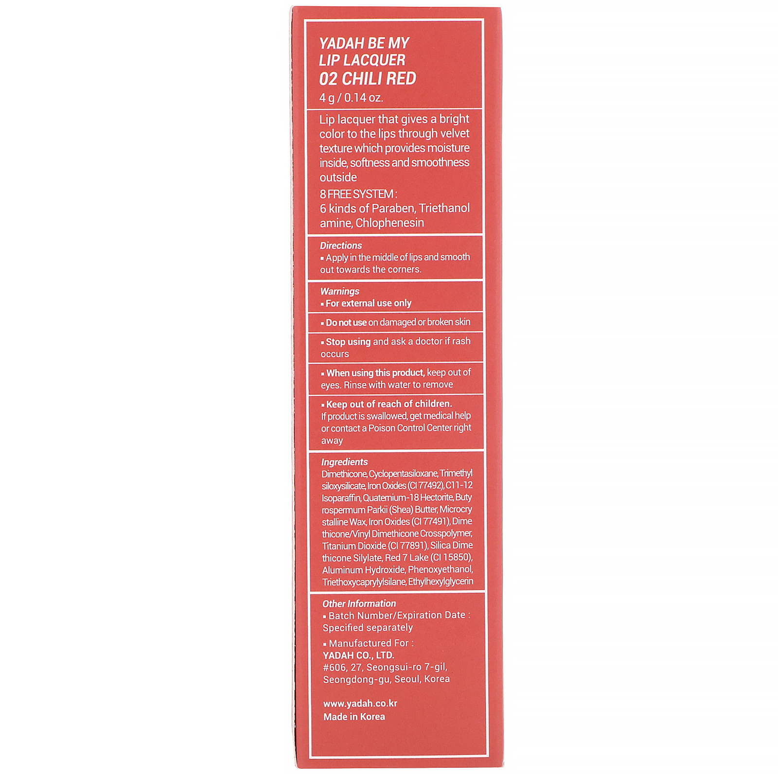 Comprar Yadah, Be My Lip Lacquer, 02 Vermelho pimenta, 4 g - Imagem 3