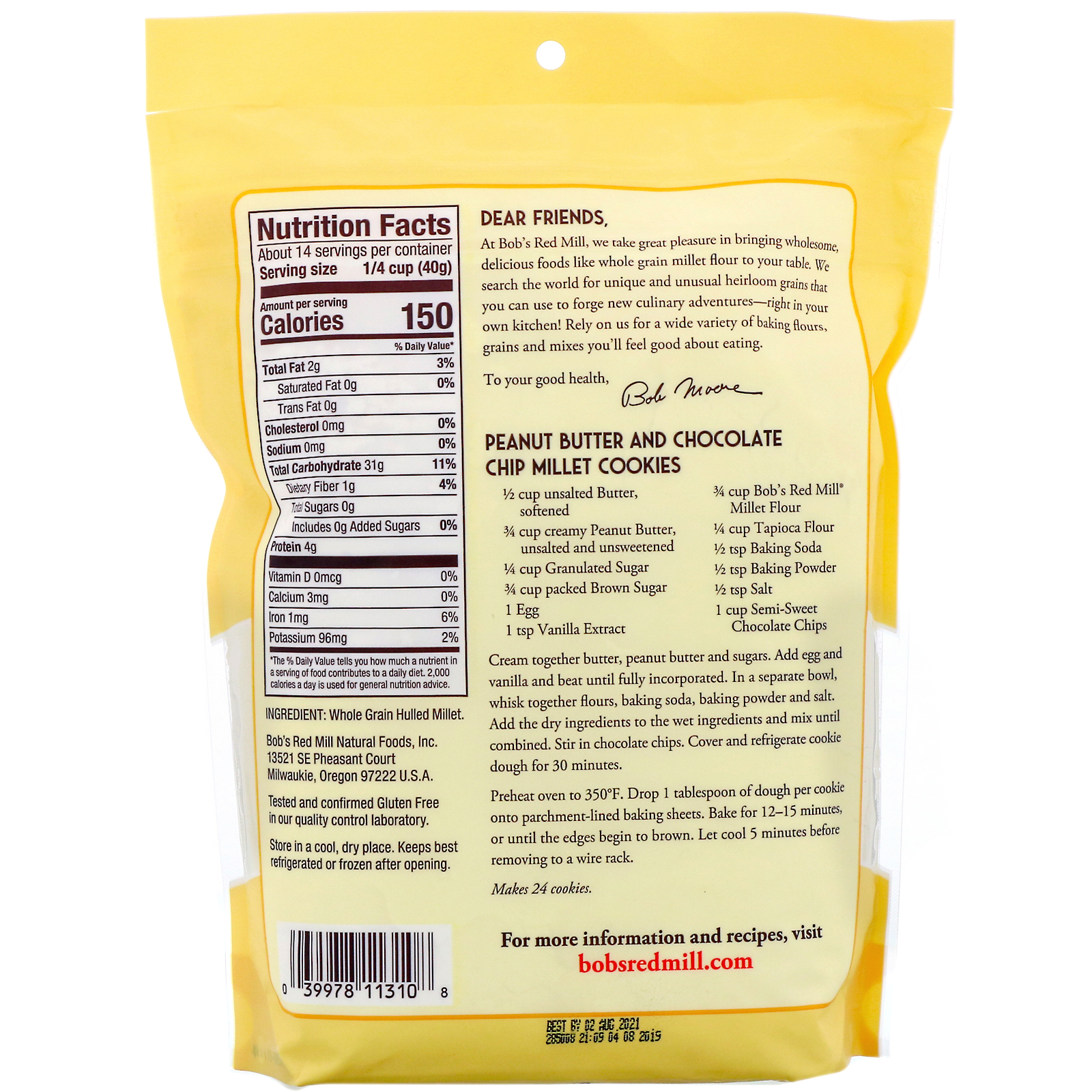 Comprar Bob's Red Mill, Farinha de Painço, Grãos Integrais, 567 g (20 oz) - Imagem 2