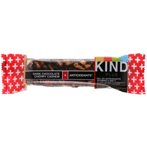 Comprar KIND Bars, Kind Plus, Chocolate Amargo Cereja e Caju + Antioxidantes, 12 Barras, 1,4 oz (40 g) Cada - Imagem 4