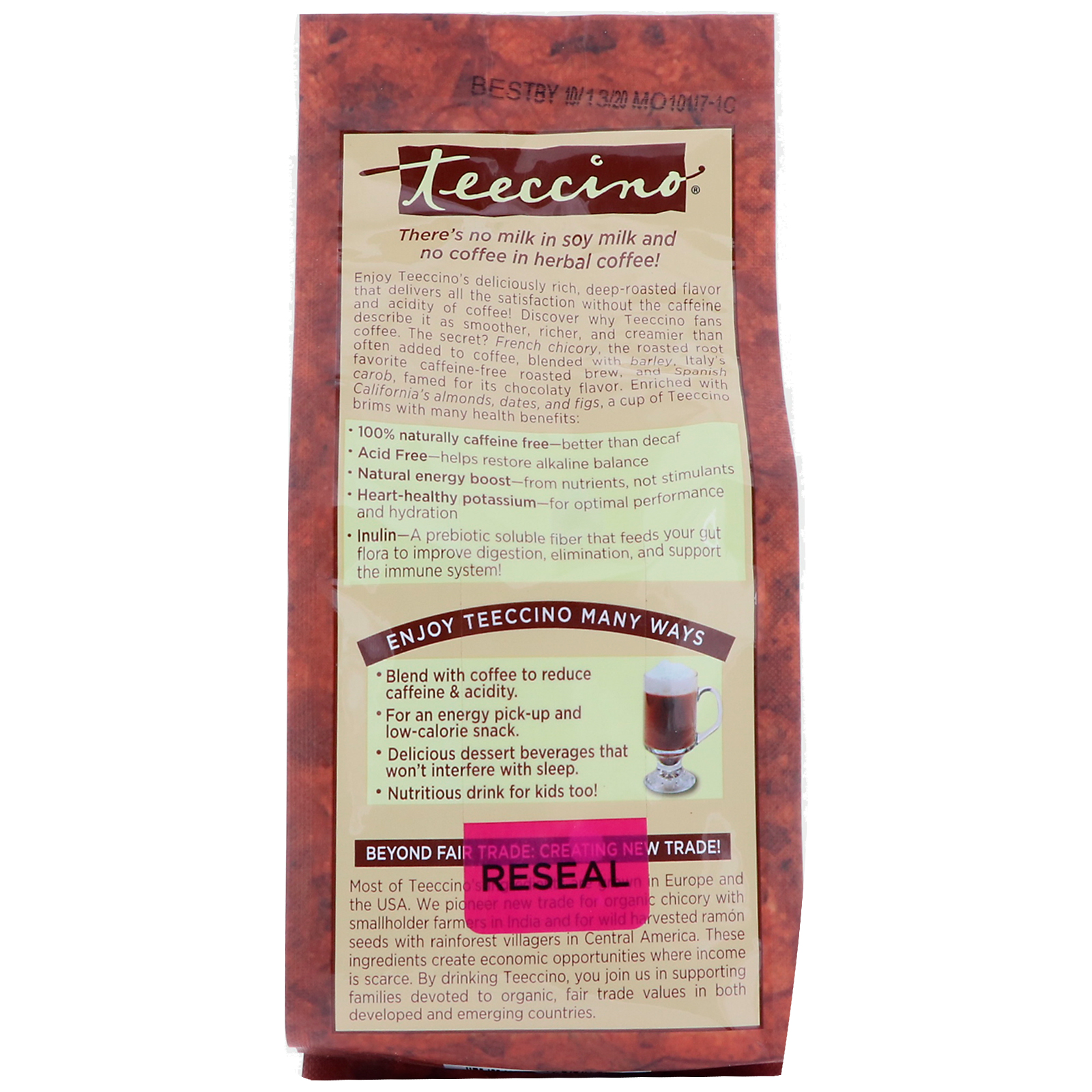 Comprar Teeccino, Café Herbal de Chicória, Mocha, Torrefação Média, Sem Cafeína, 11 oz (312 g) - Imagem 2